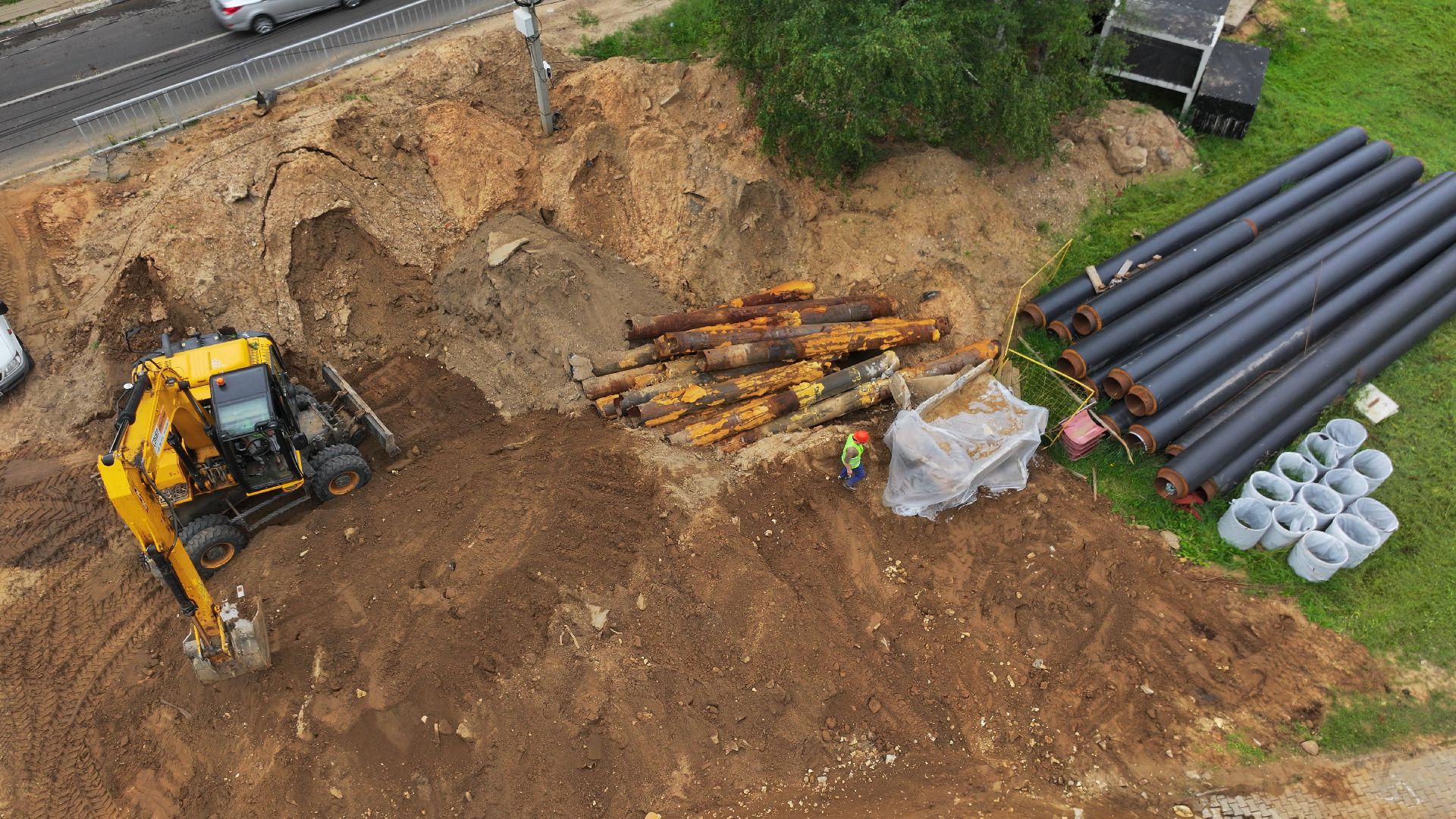 видео с коптера, ремонт теплотрассы дмитров,