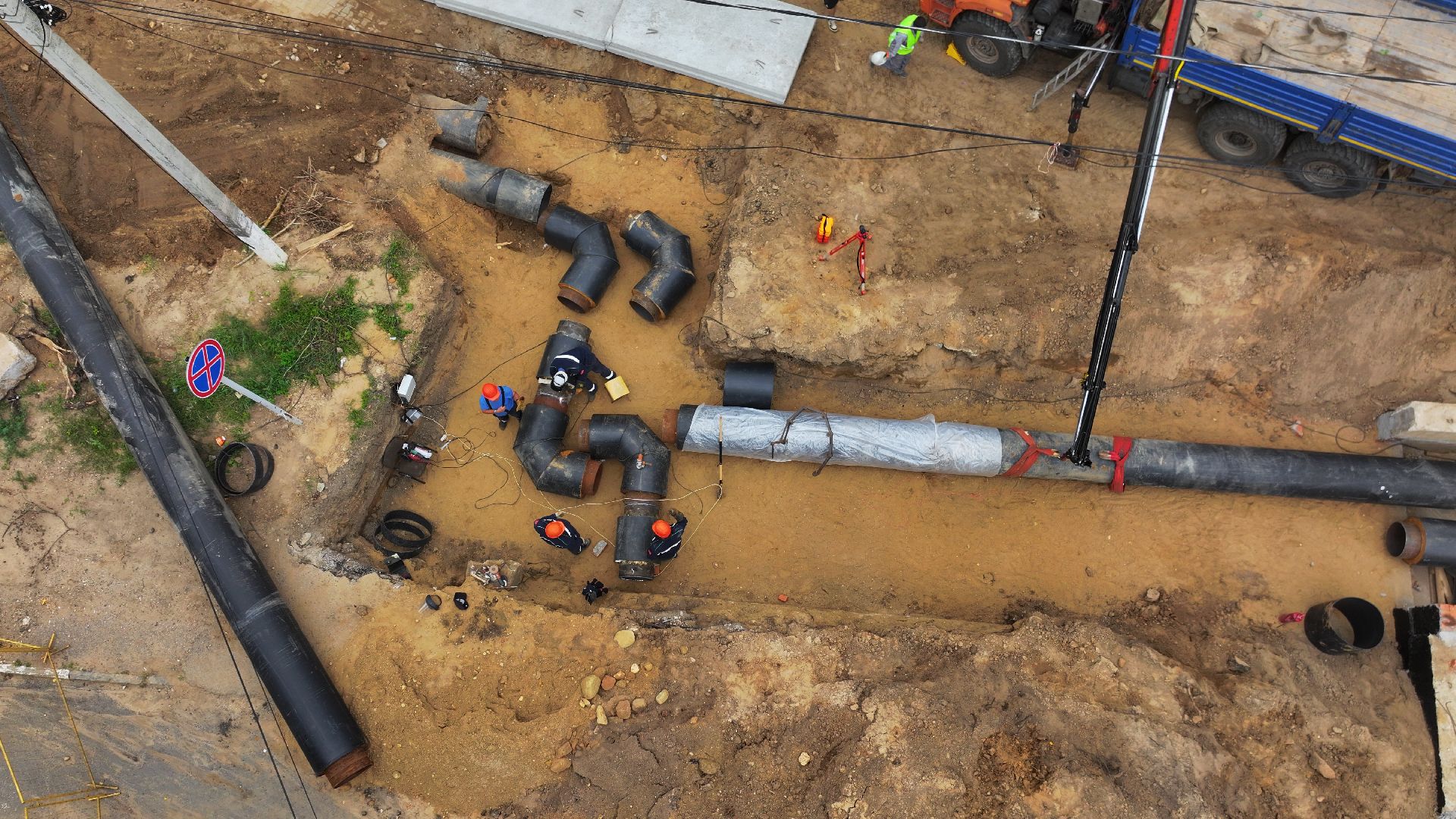 видео с коптера, ремонт теплотрассы дмитров,