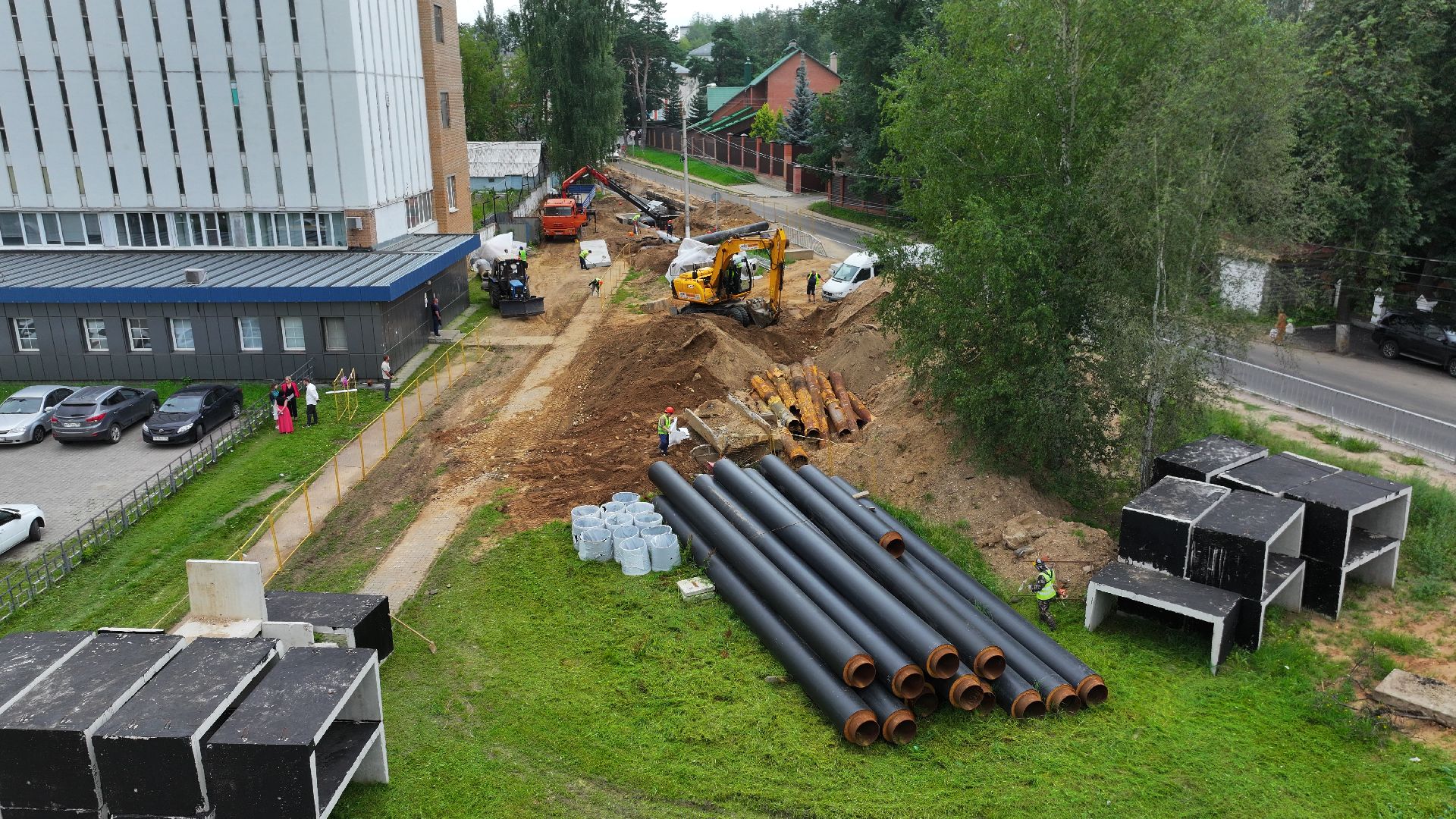 видео с коптера, ремонт теплотрассы дмитров,