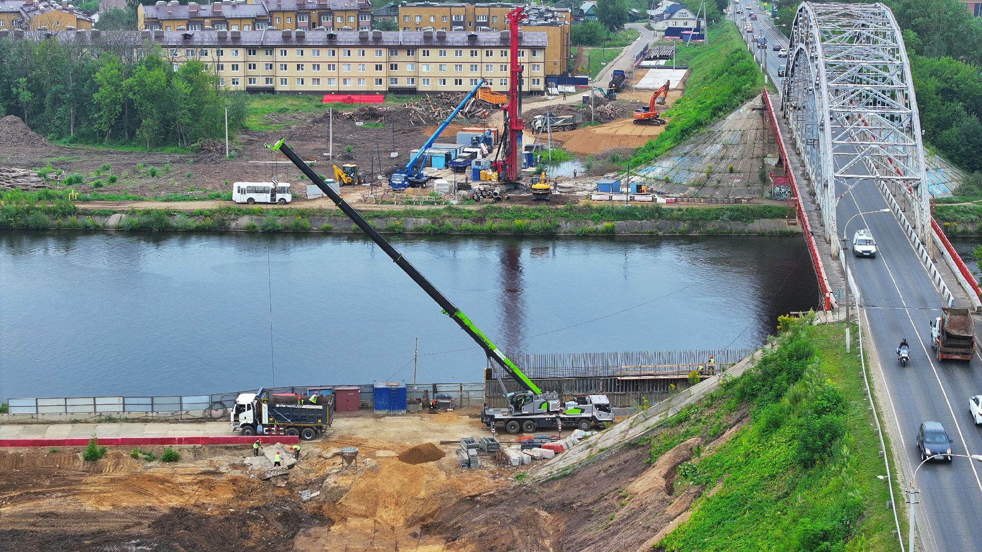 видео с коптера, новый мост в дмитрове, мост через канал имени москвы,