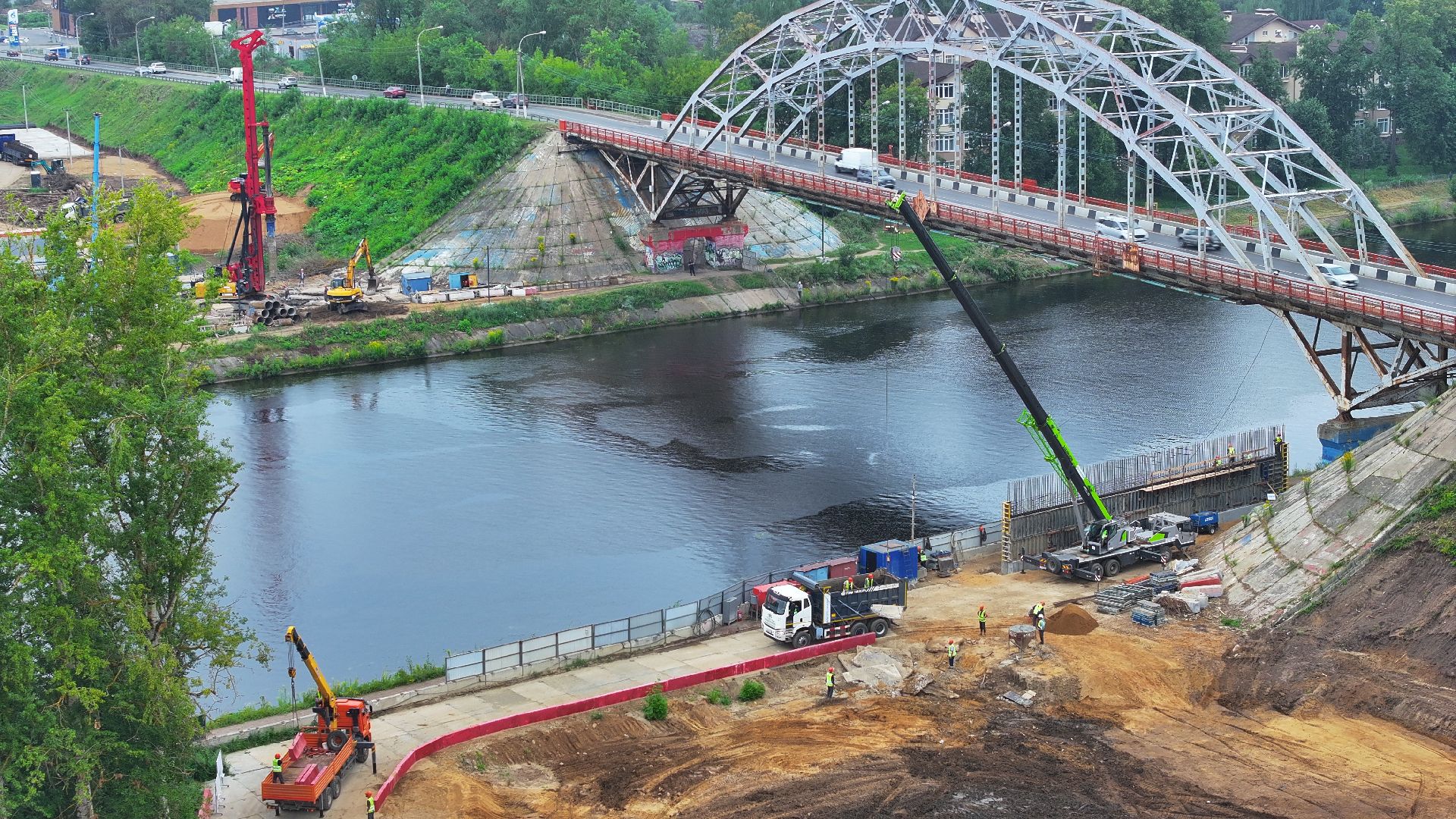 видео с коптера, новый мост в дмитрове, мост через канал имени москвы,
