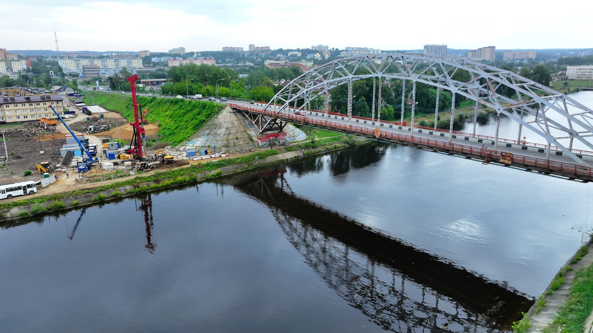 видео с коптера, новый мост в дмитрове, мост через канал имени москвы,