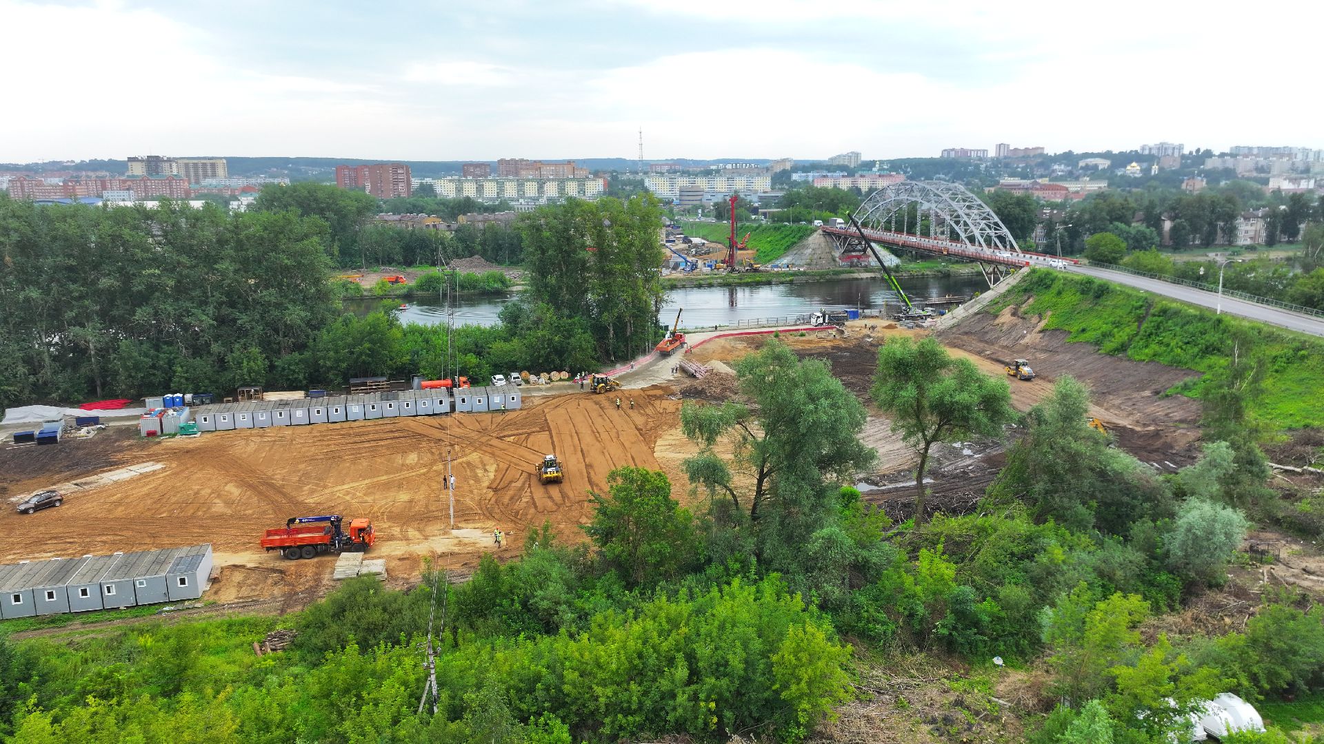 видео с коптера, новый мост в дмитрове, мост через канал имени москвы,