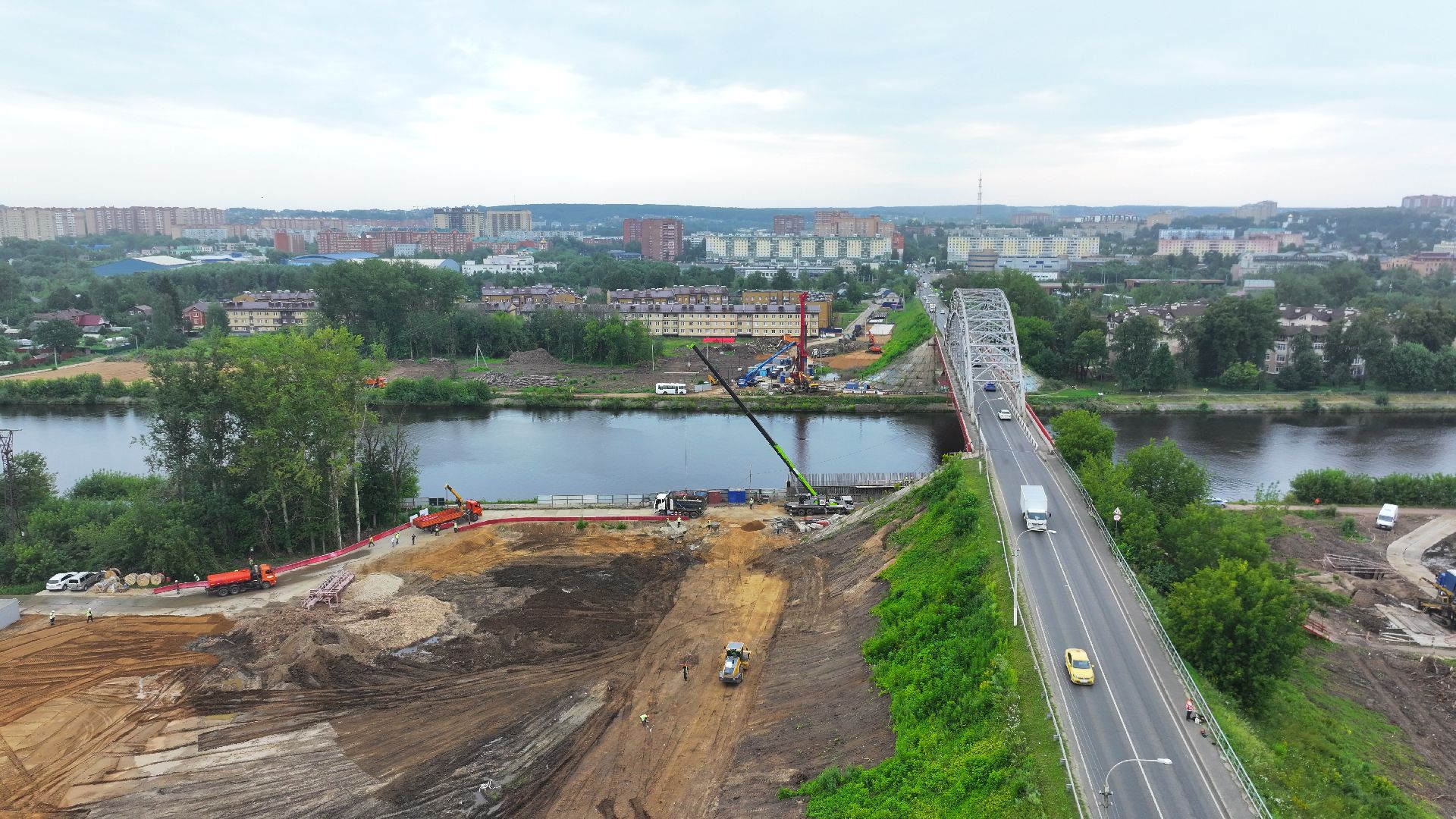 видео с коптера, новый мост в дмитрове, мост через канал имени москвы,