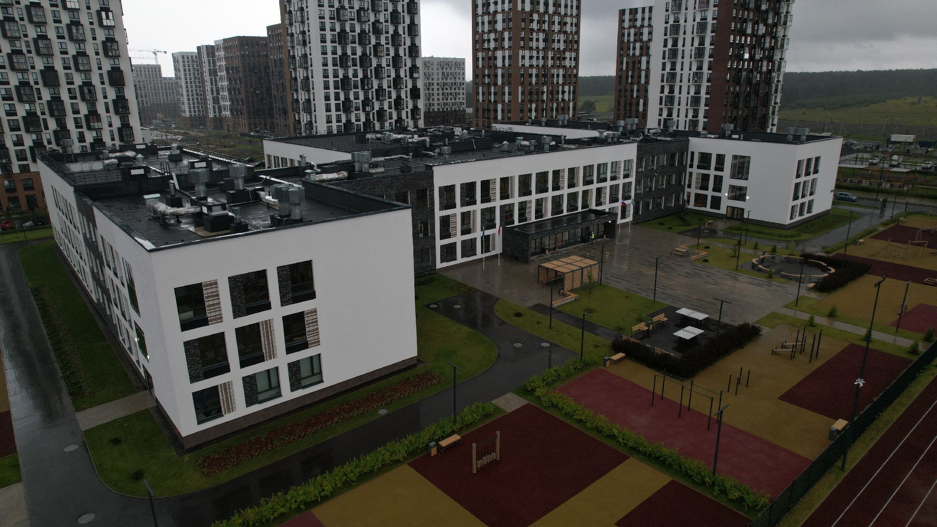 видео с коптера, школа в жк пригород лесное, новая школа в ленинском,