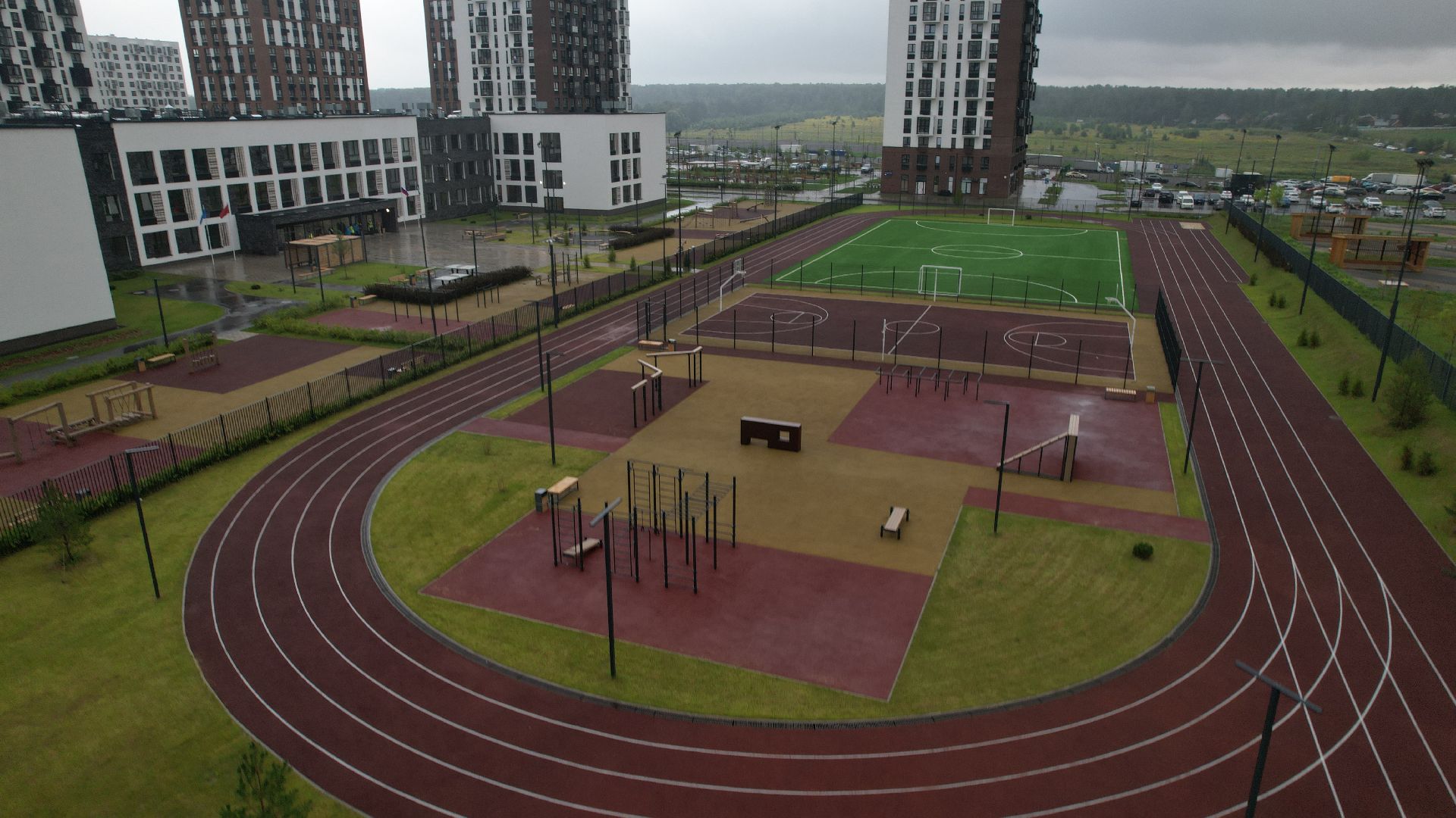 видео с коптера, школа в жк пригород лесное, новая школа в ленинском,