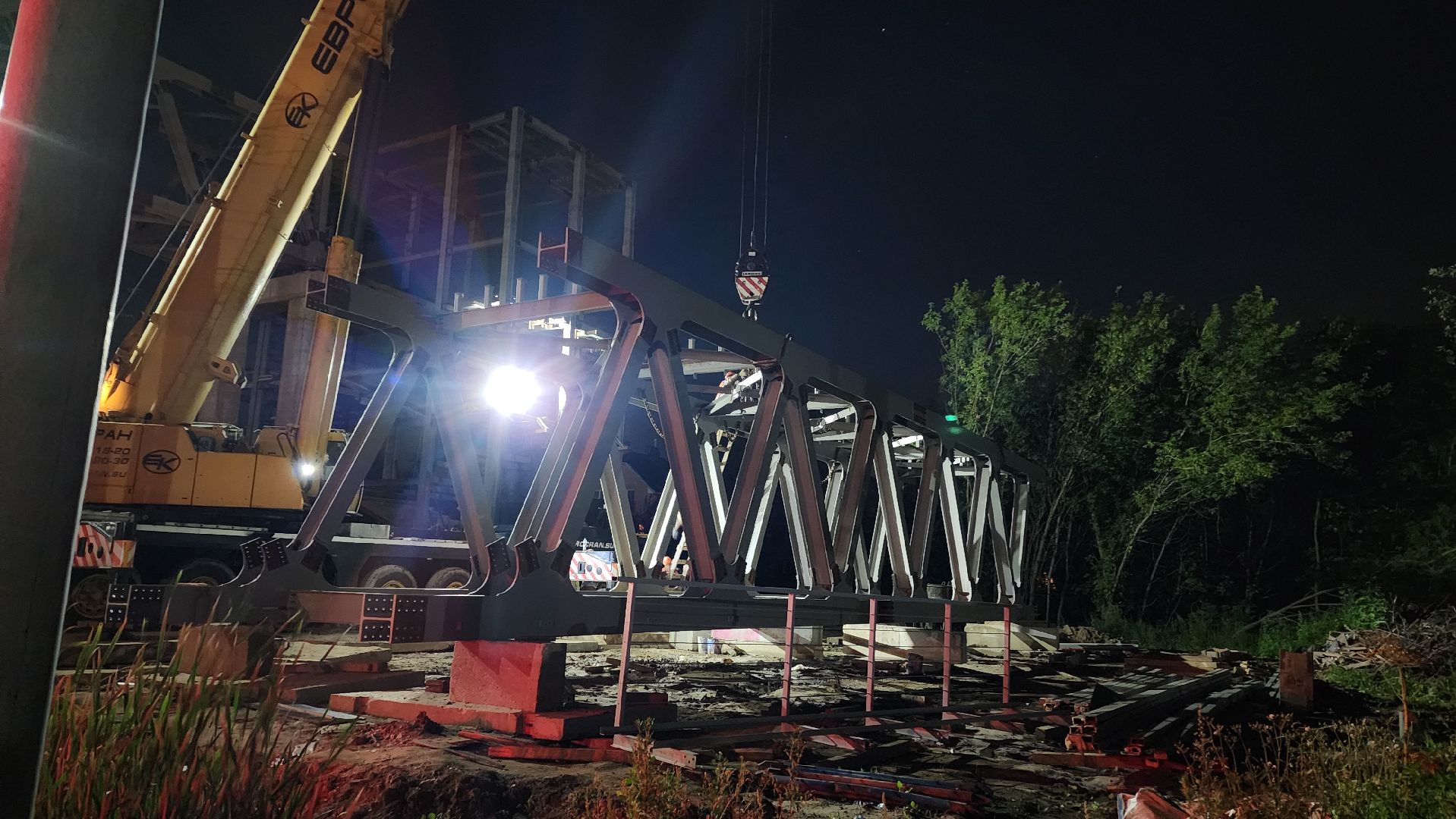 пешеходный надземный переход, Мост, монтаж пролета, Лобня,