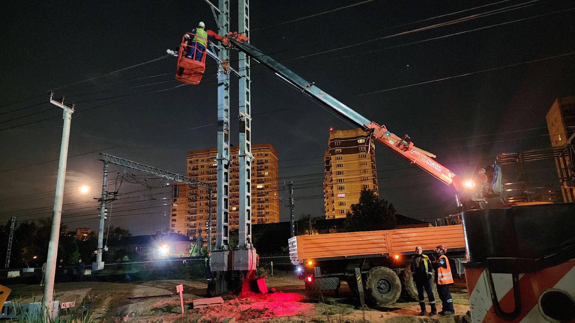 пешеходный надземный переход, Мост, монтаж пролета, Лобня,