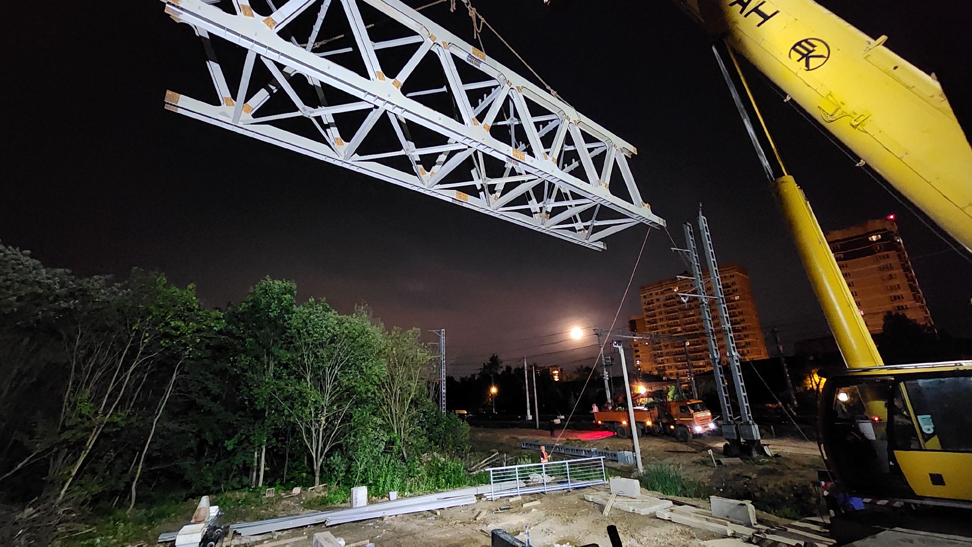 пешеходный надземный переход, Мост, монтаж пролета, Лобня,