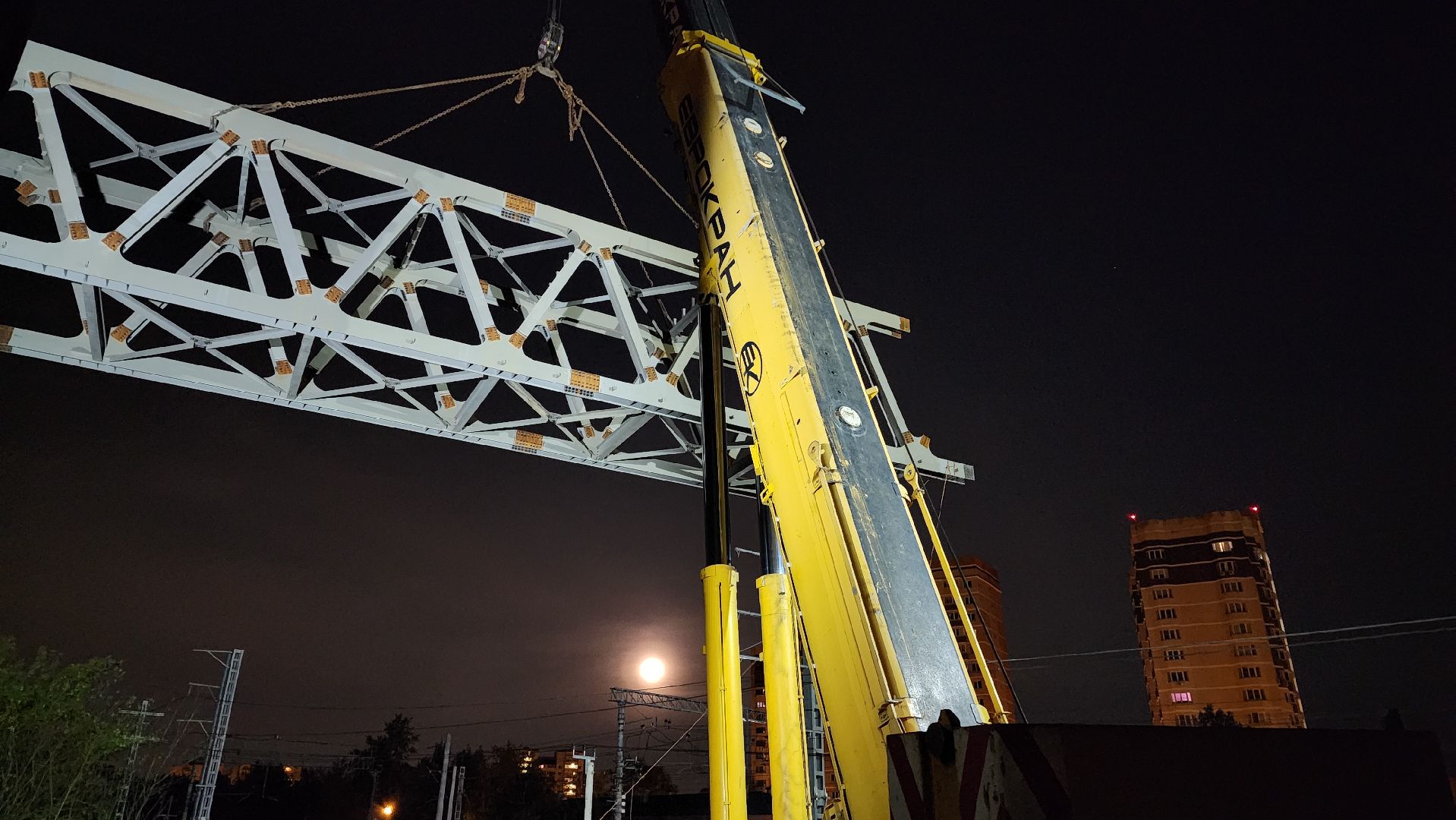 пешеходный надземный переход, Мост, монтаж пролета, Лобня,