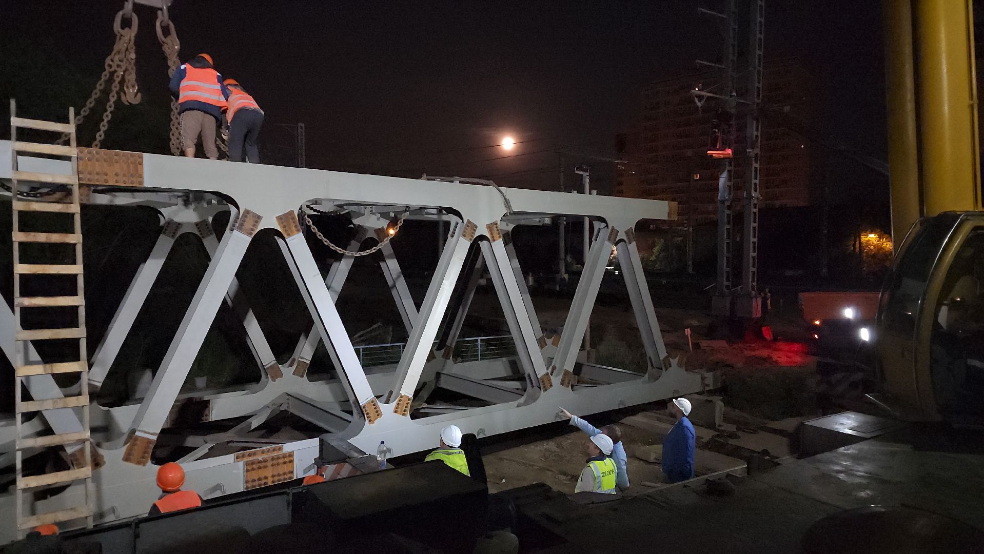 пешеходный надземный переход, Мост, монтаж пролета, Лобня,