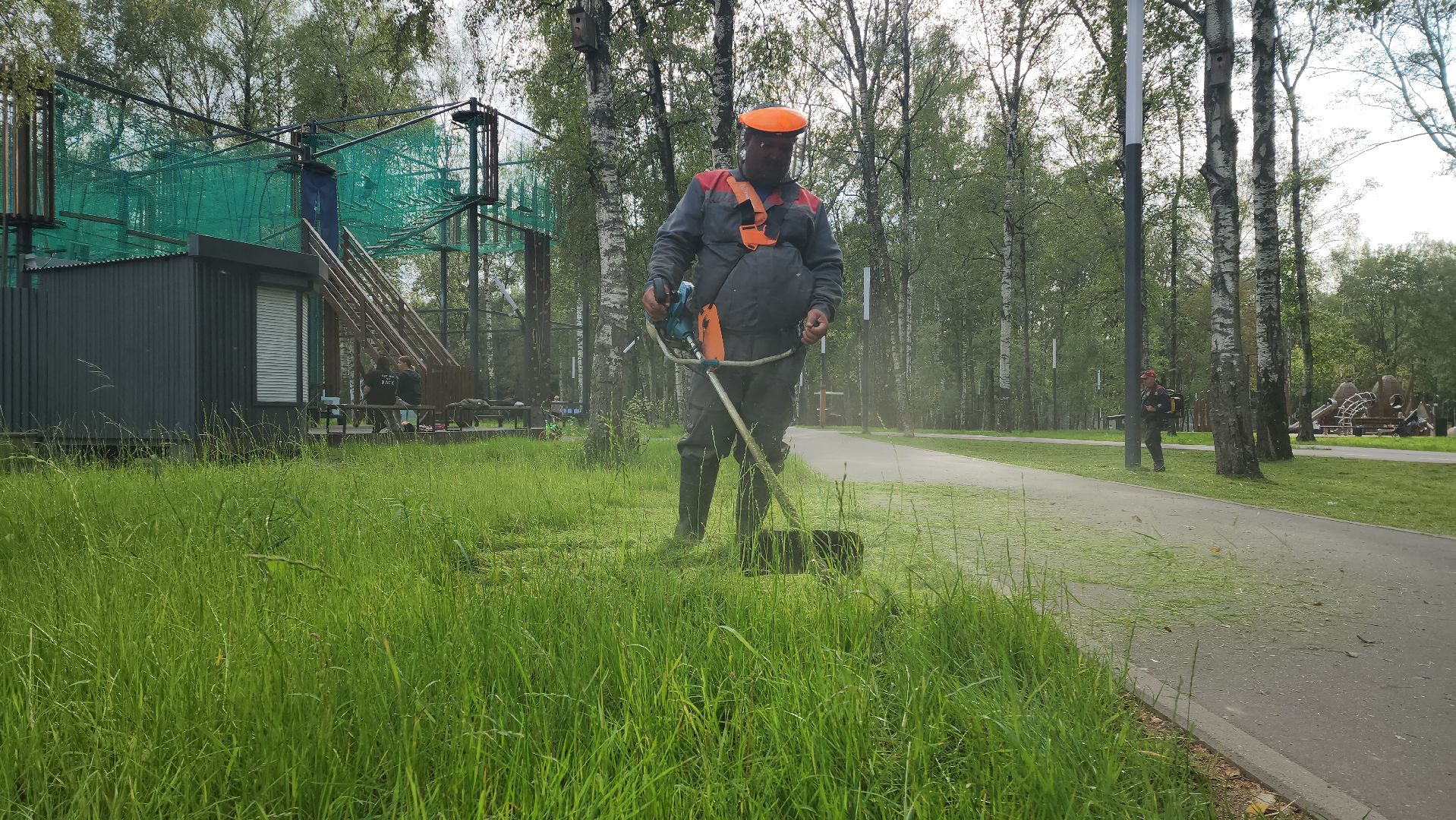 Покос травы, Благоустройство газонов, уборка листвы, Лобня, Парк,