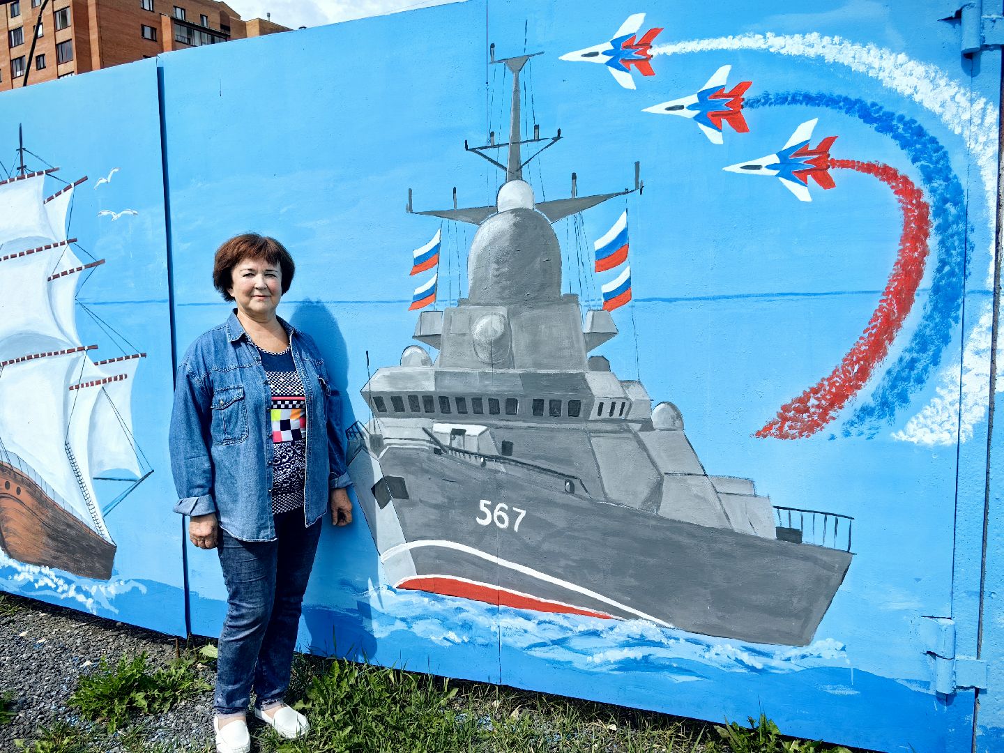 пруд, роспись, парусник, корабль, крым, триколор, художница,