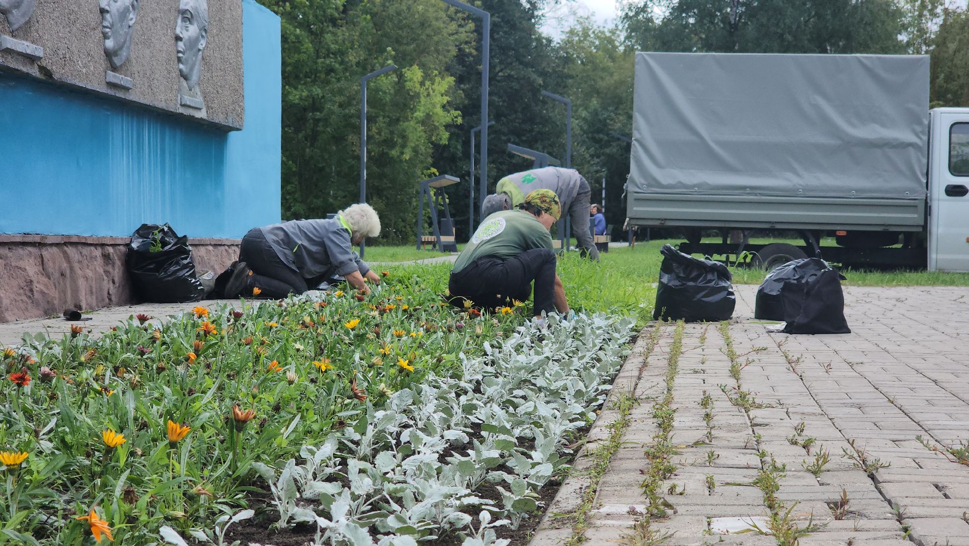щёлково, чкаловский, Прополка клумбы, Уход за цветами,