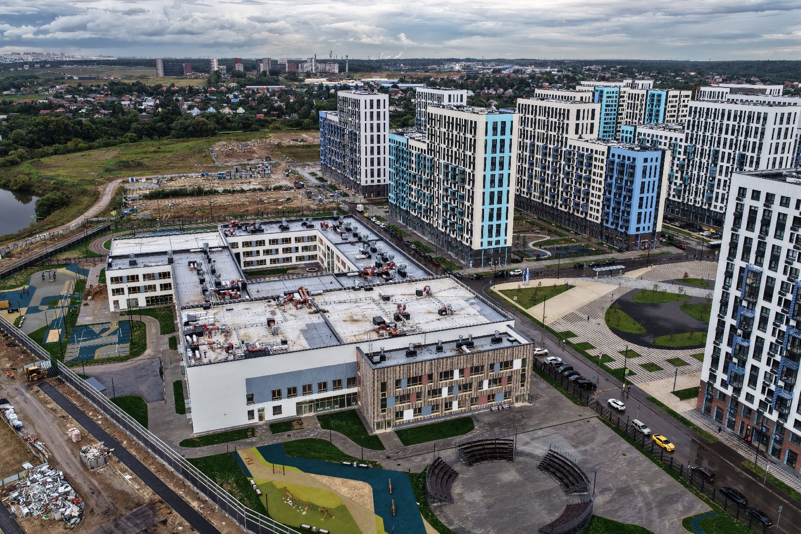 видео с коптера, школа в жк приображенский парк, новая школа домодедово,