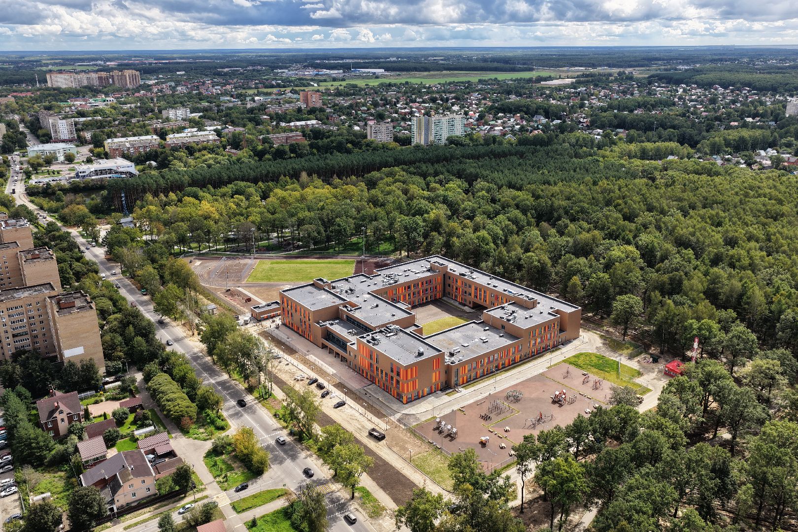 видео с коптера, школа в климовске,