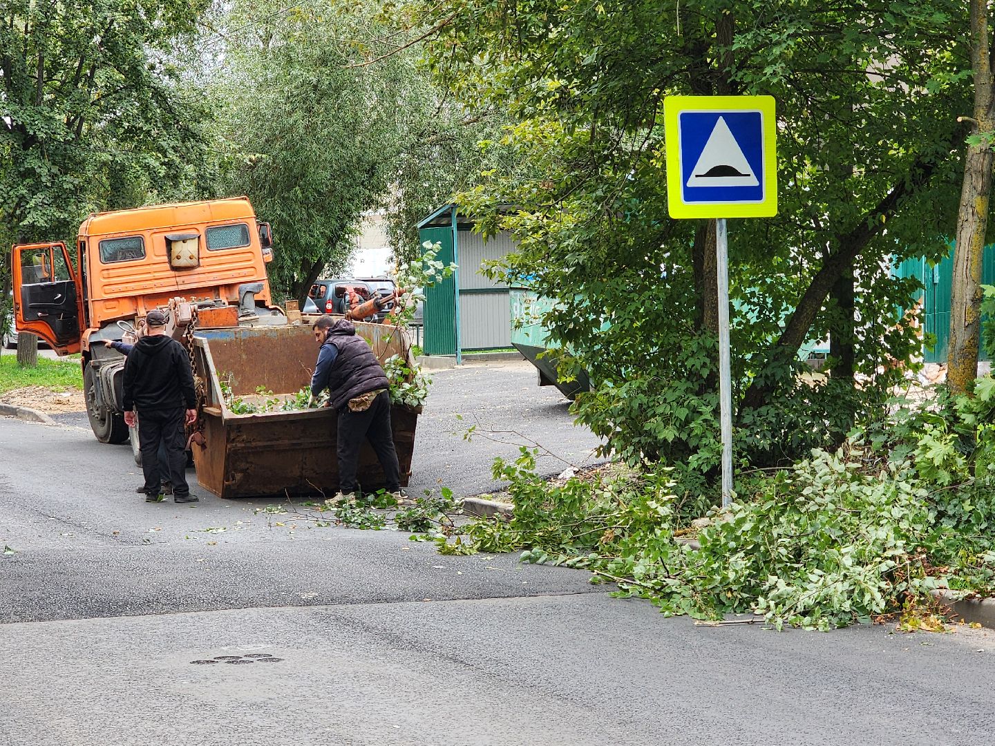 чехов, улица ильича, опиловка деревьев, уборка и вывоз веток,  содержание территории, мбу чеховское благоустройство, заявки жителей, портал добродел, весенне-летний сезон, содержание дорог и дворов, спецтехника, удаление сухостойных деревьев, удаление аварийных деревьев,уборка территории,