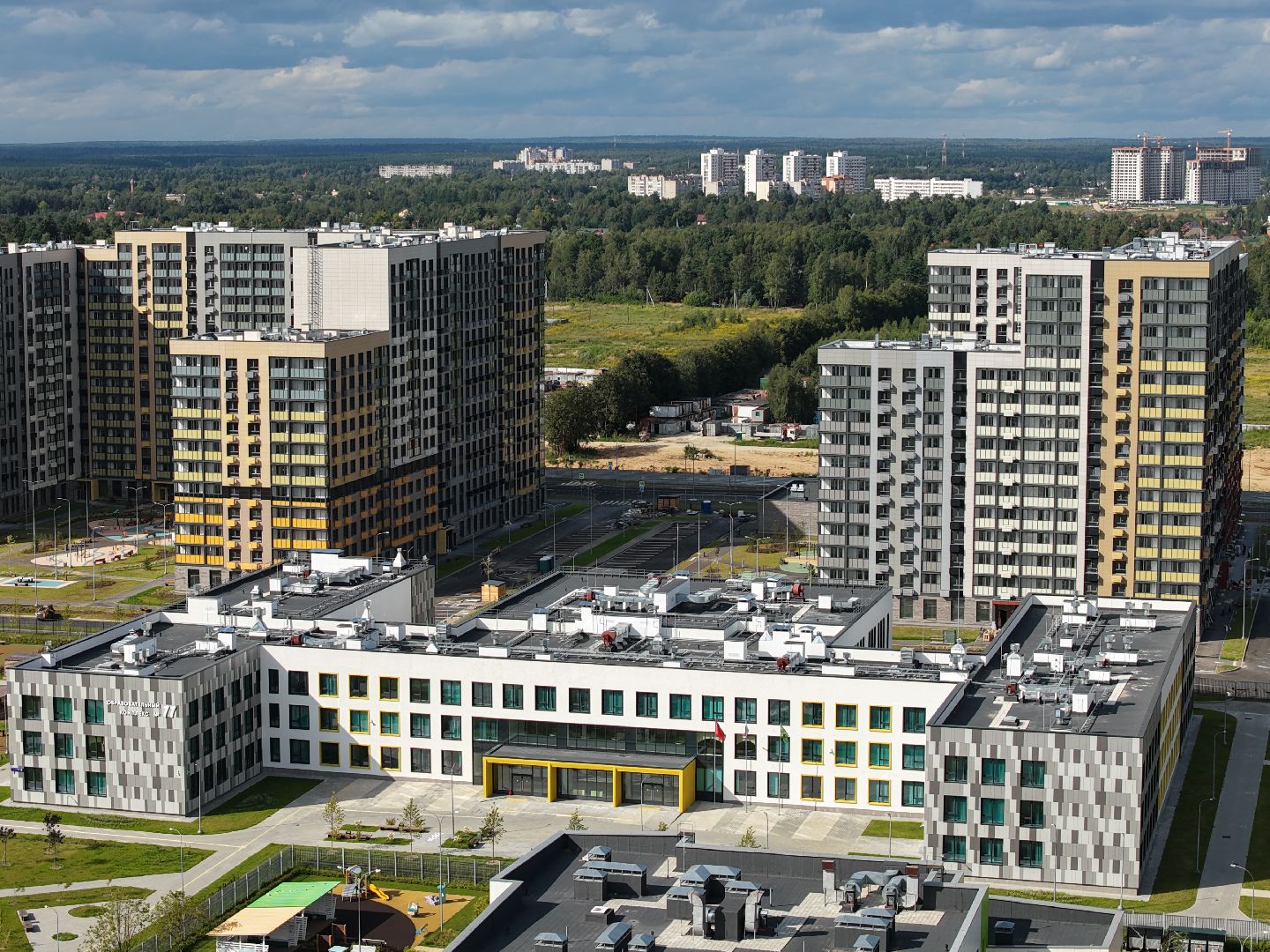 видео с коптера, школа пушкино, новая школа в жк новое пушкино,