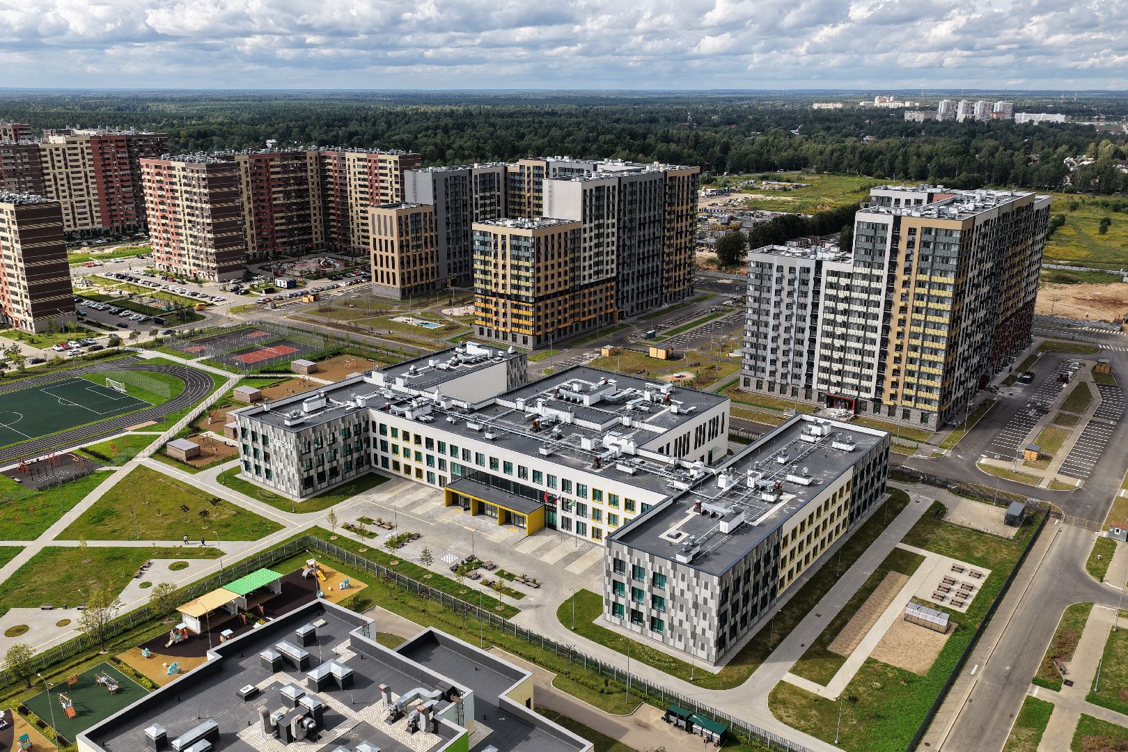 видео с коптера, школа пушкино, новая школа в жк новое пушкино,