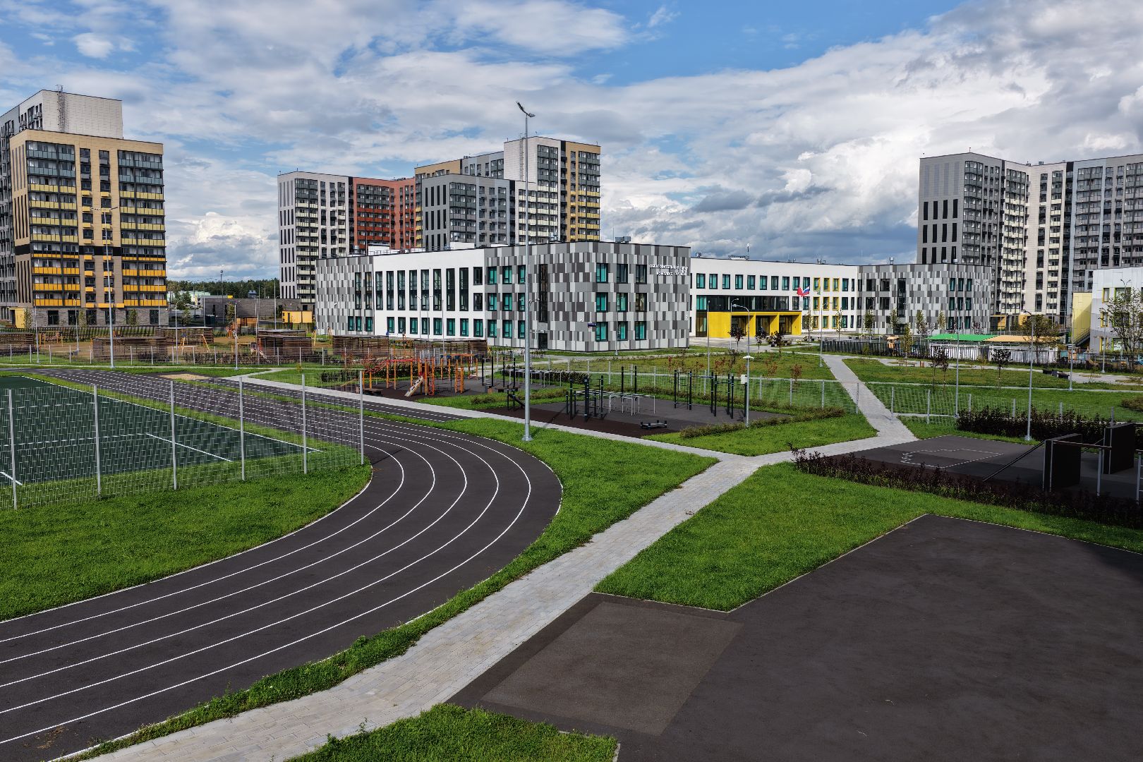 видео с коптера, школа пушкино, новая школа в жк новое пушкино,