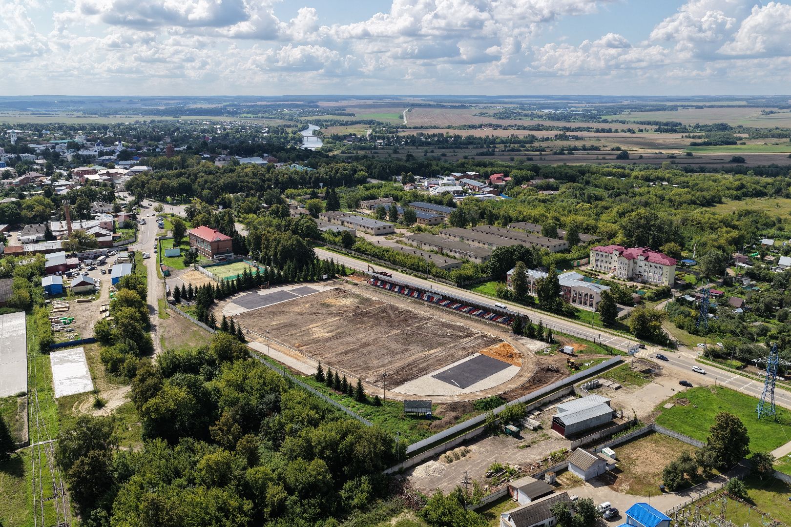 видео с коптера, ремонт стадиона в зарайске,
