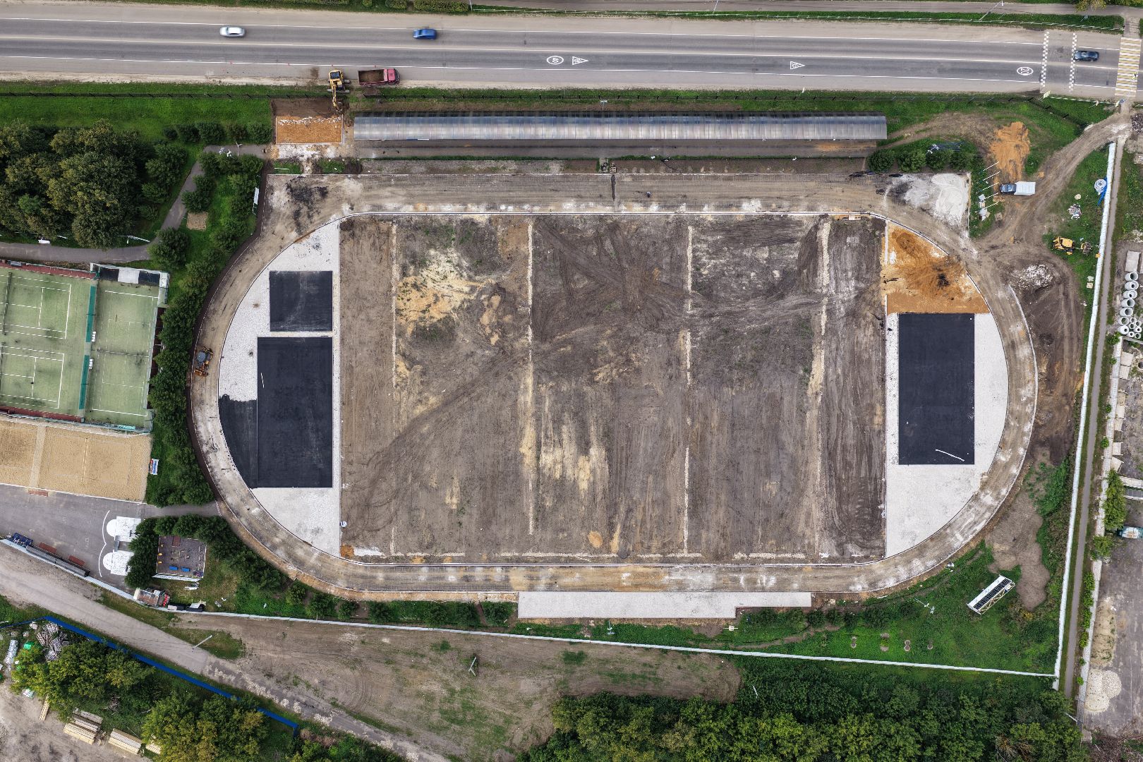 видео с коптера, ремонт стадиона в зарайске,