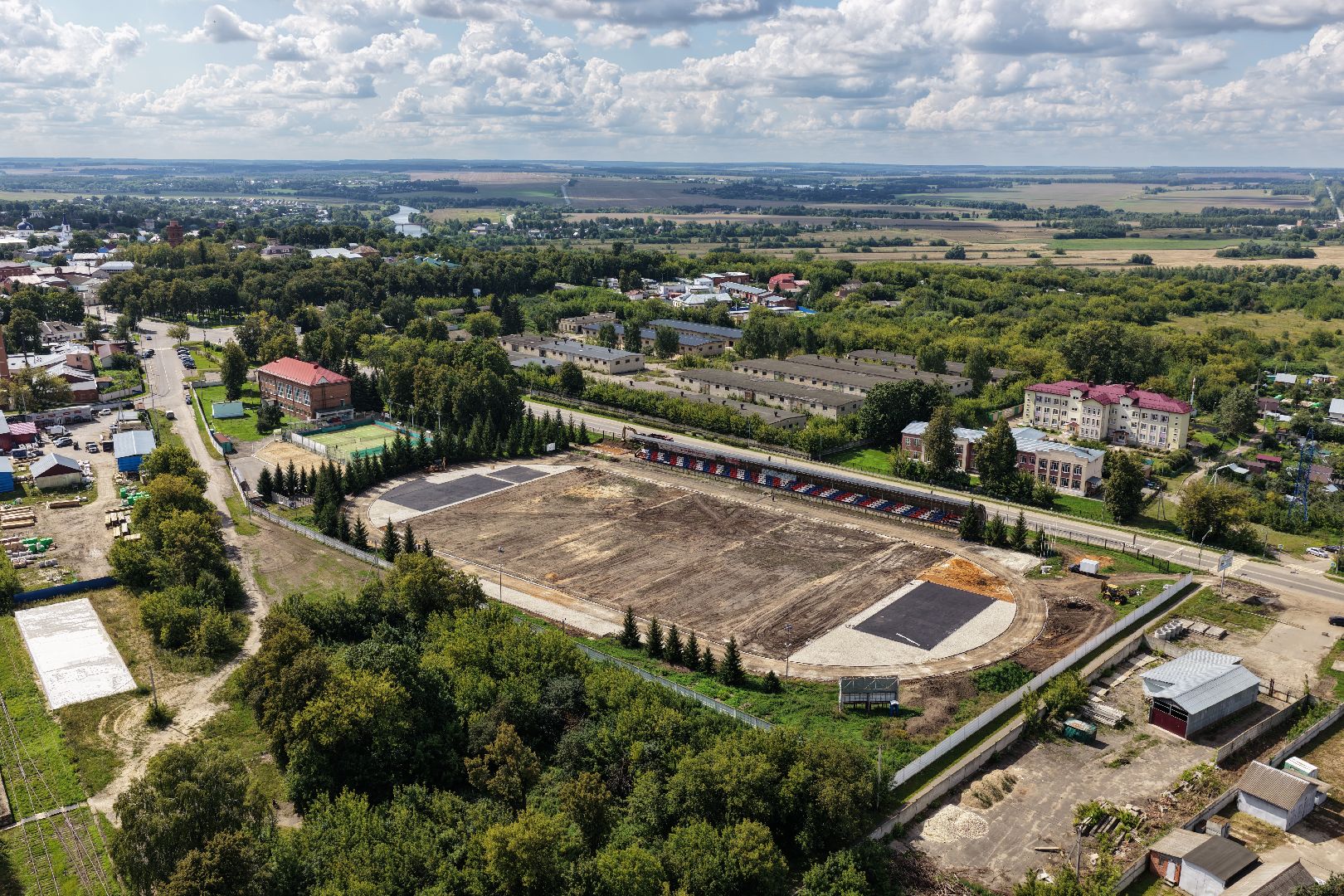 видео с коптера, ремонт стадиона в зарайске,
