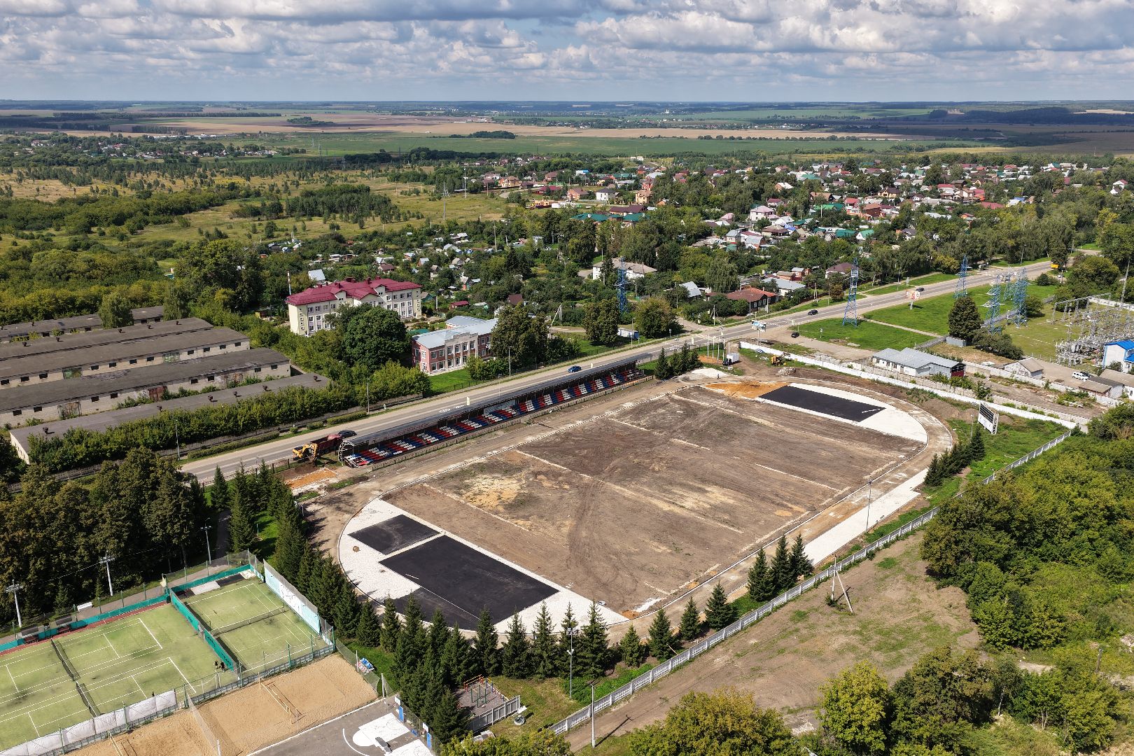 видео с коптера, ремонт стадиона в зарайске,