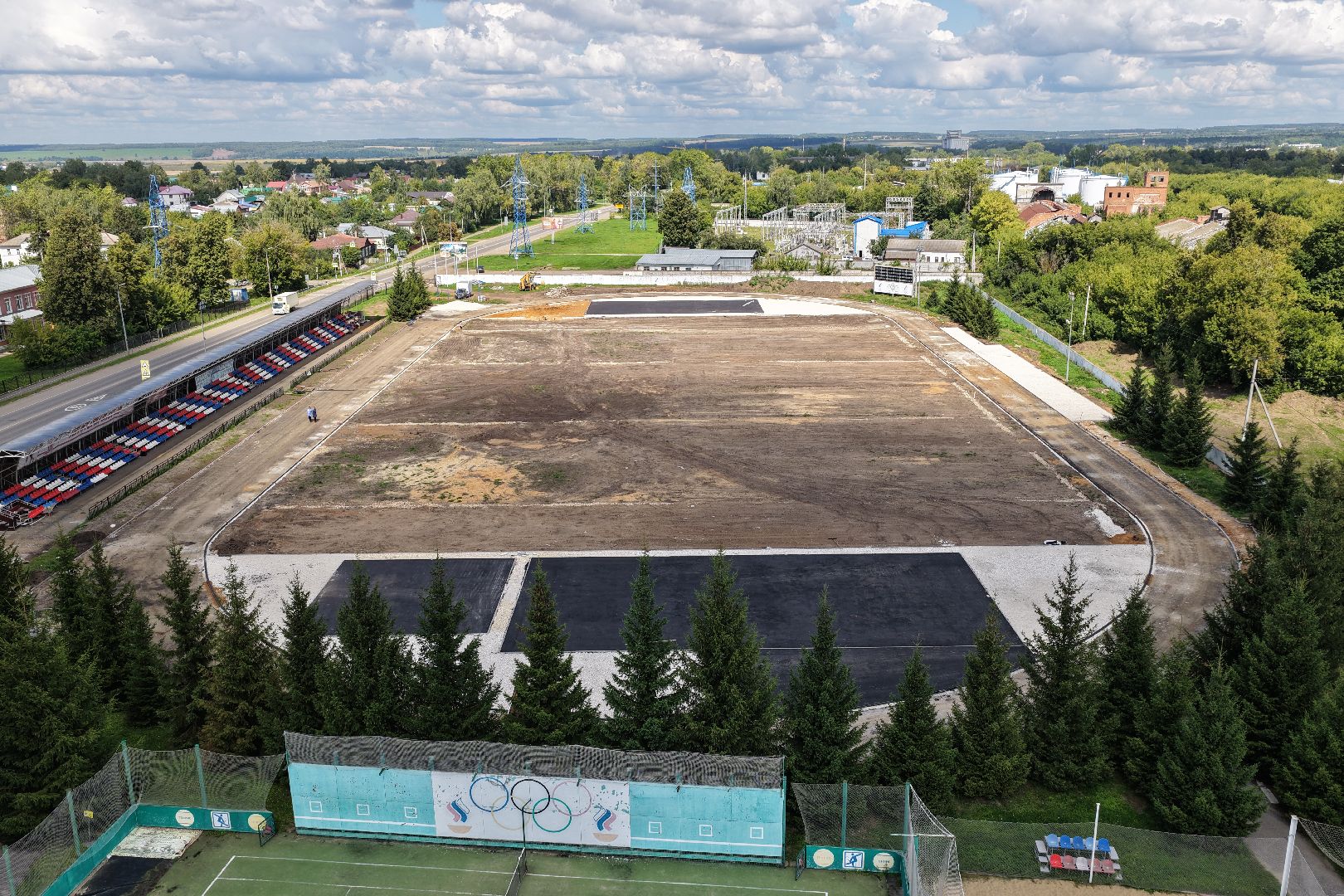 видео с коптера, ремонт стадиона в зарайске,