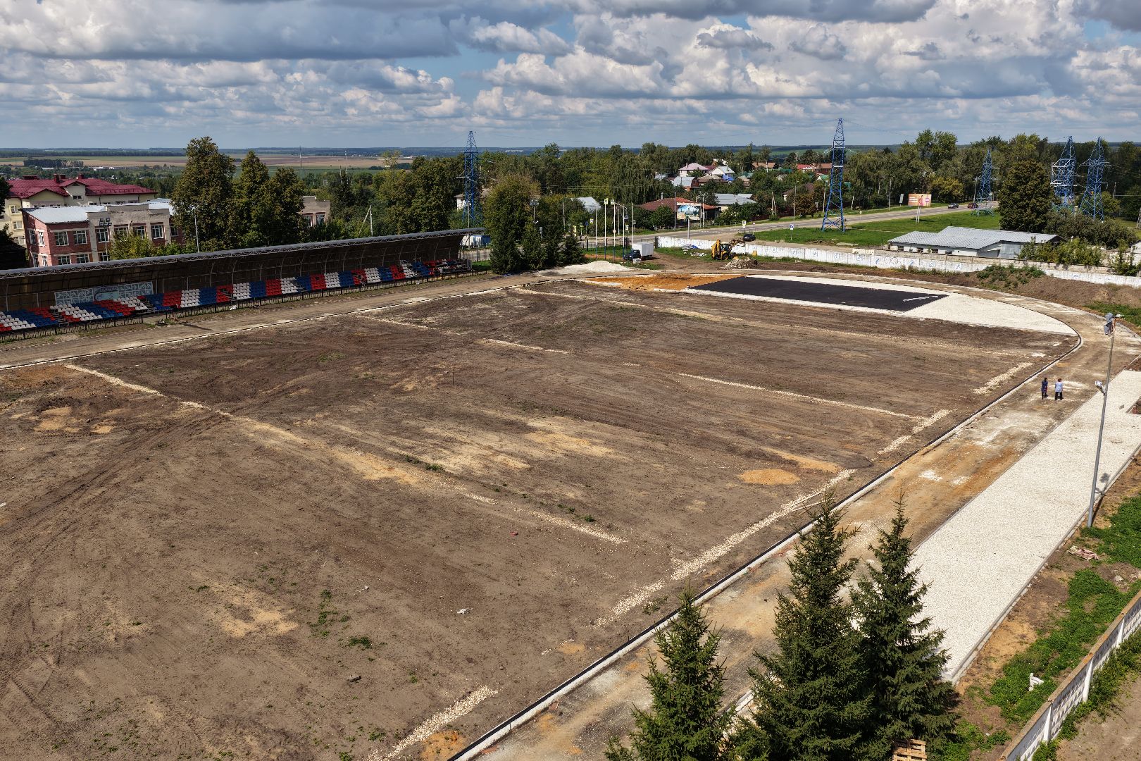 видео с коптера, ремонт стадиона в зарайске,