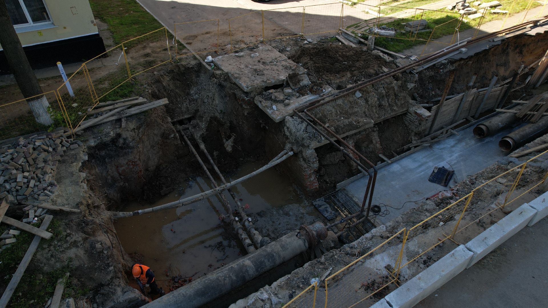 видео с коптера, ремонт теплосетей в ступине,