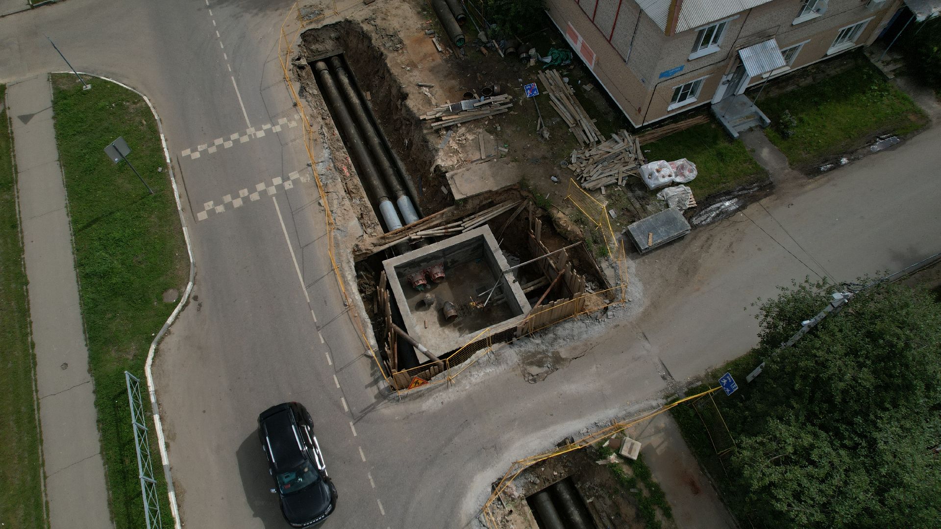 видео с коптера, ремонт теплосетей в ступине,