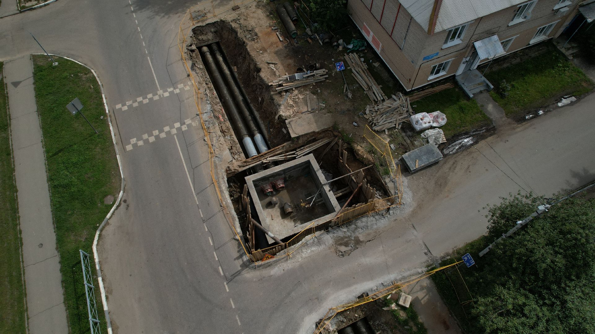 видео с коптера, ремонт теплосетей в ступине,