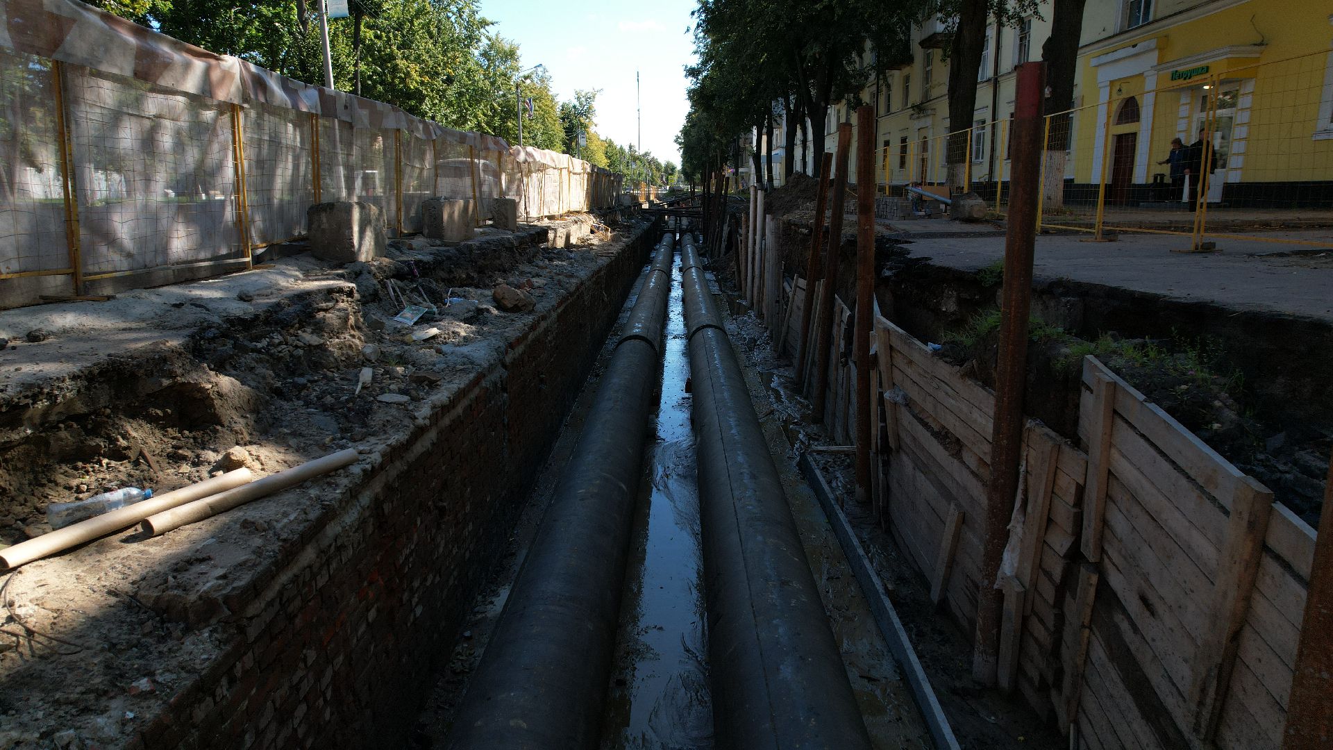 видео с коптера, ремонт теплосетей в ступине,