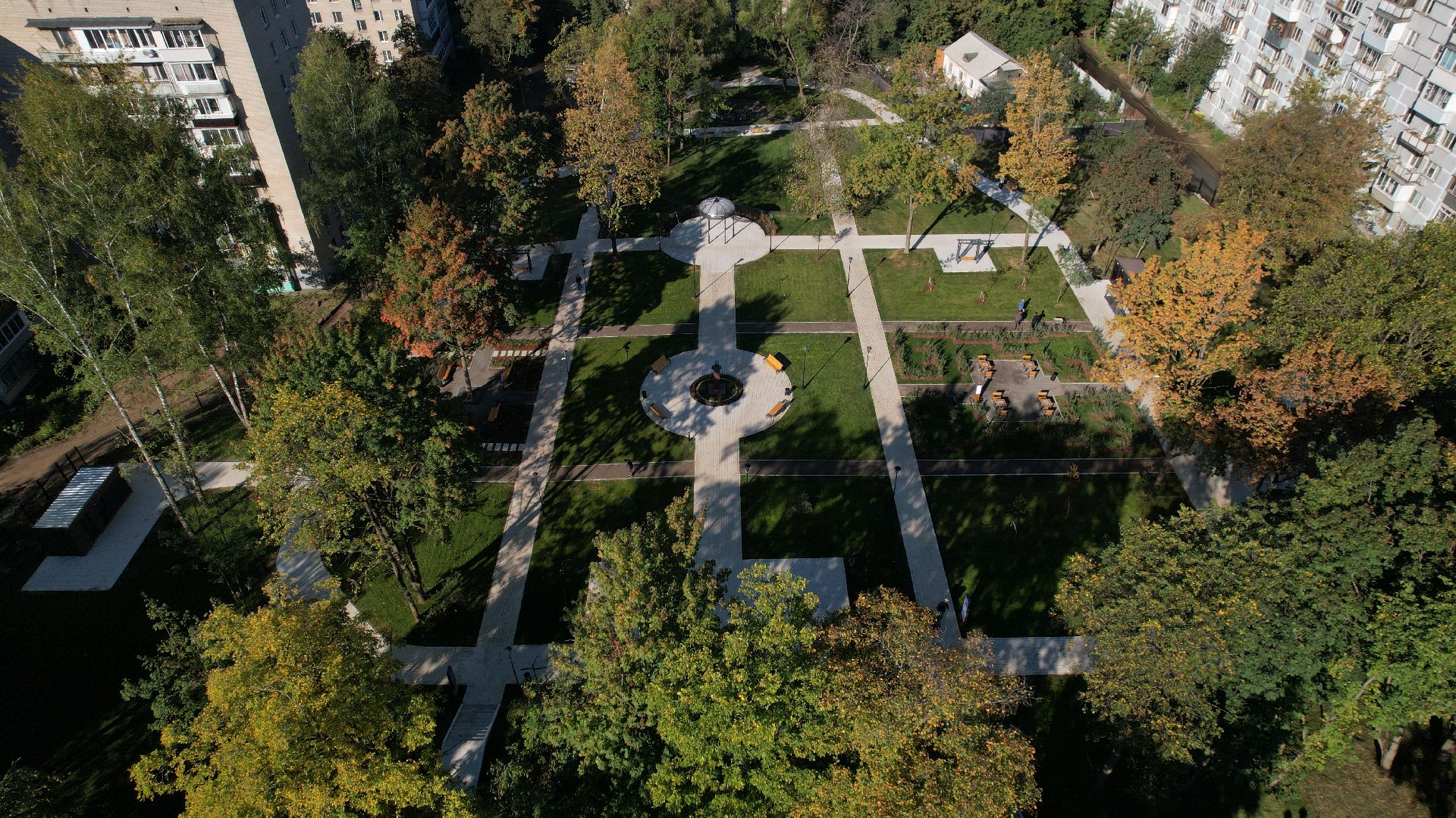 видео с коптера, усадьба лыткарино, новый сквер лыткарино,