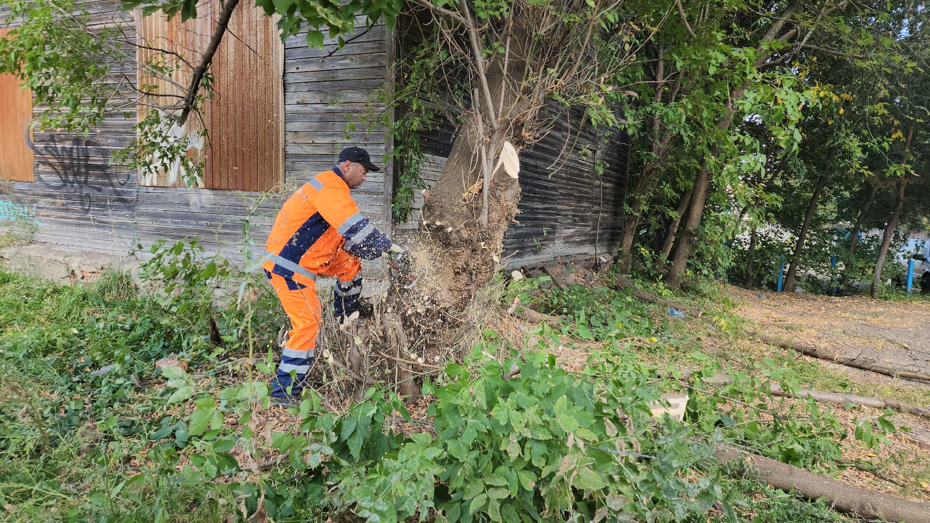 ивантеевка, пушкинский, снос аварийного жилья, снос дома, спил деревьев, городское хозяйство ивантеевка, коммунальная служба,аварийный дом,