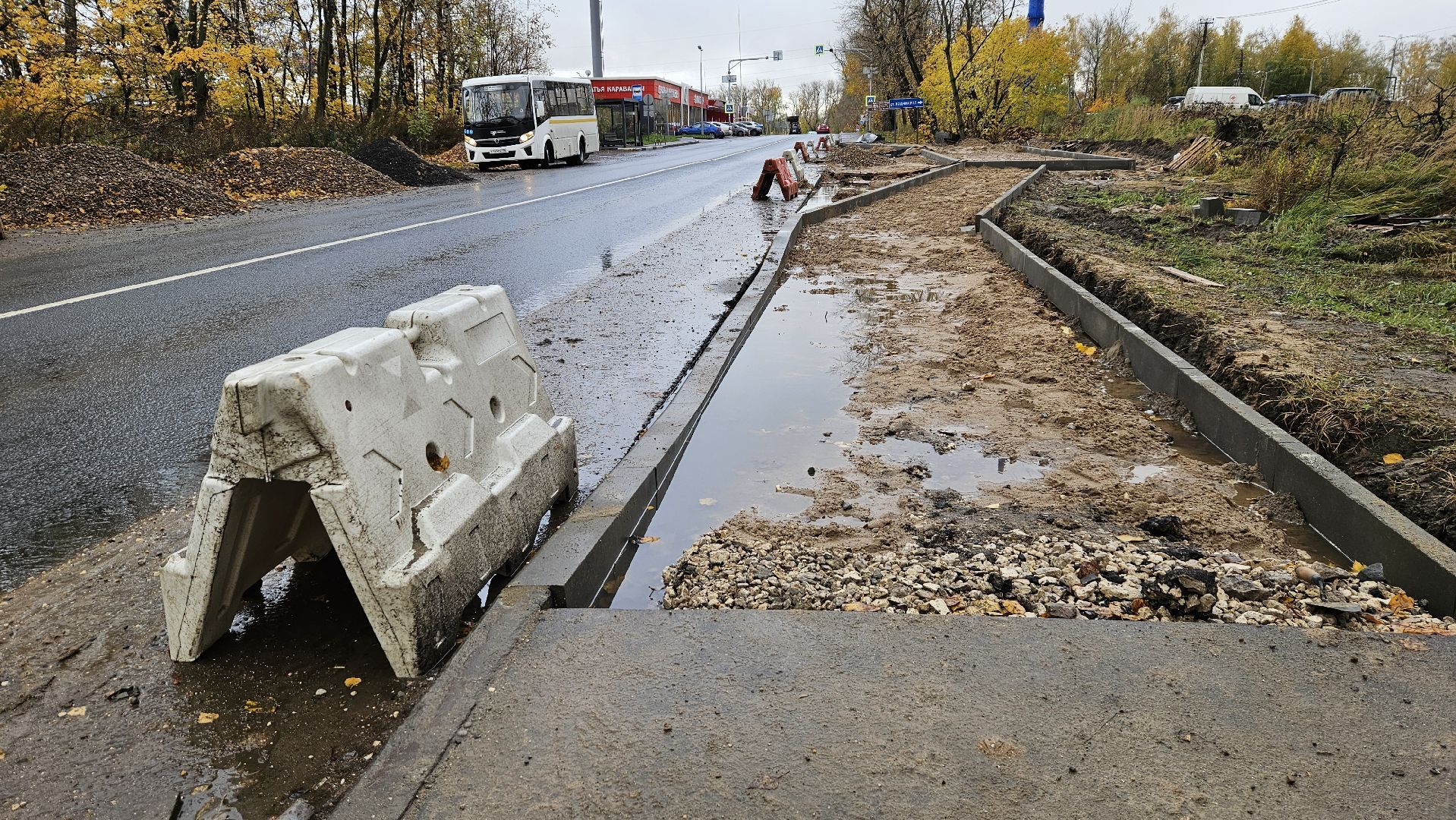 долгопрудный, новые водники, автобусная остановка, пешеходный переход, строительство, благоустройство,