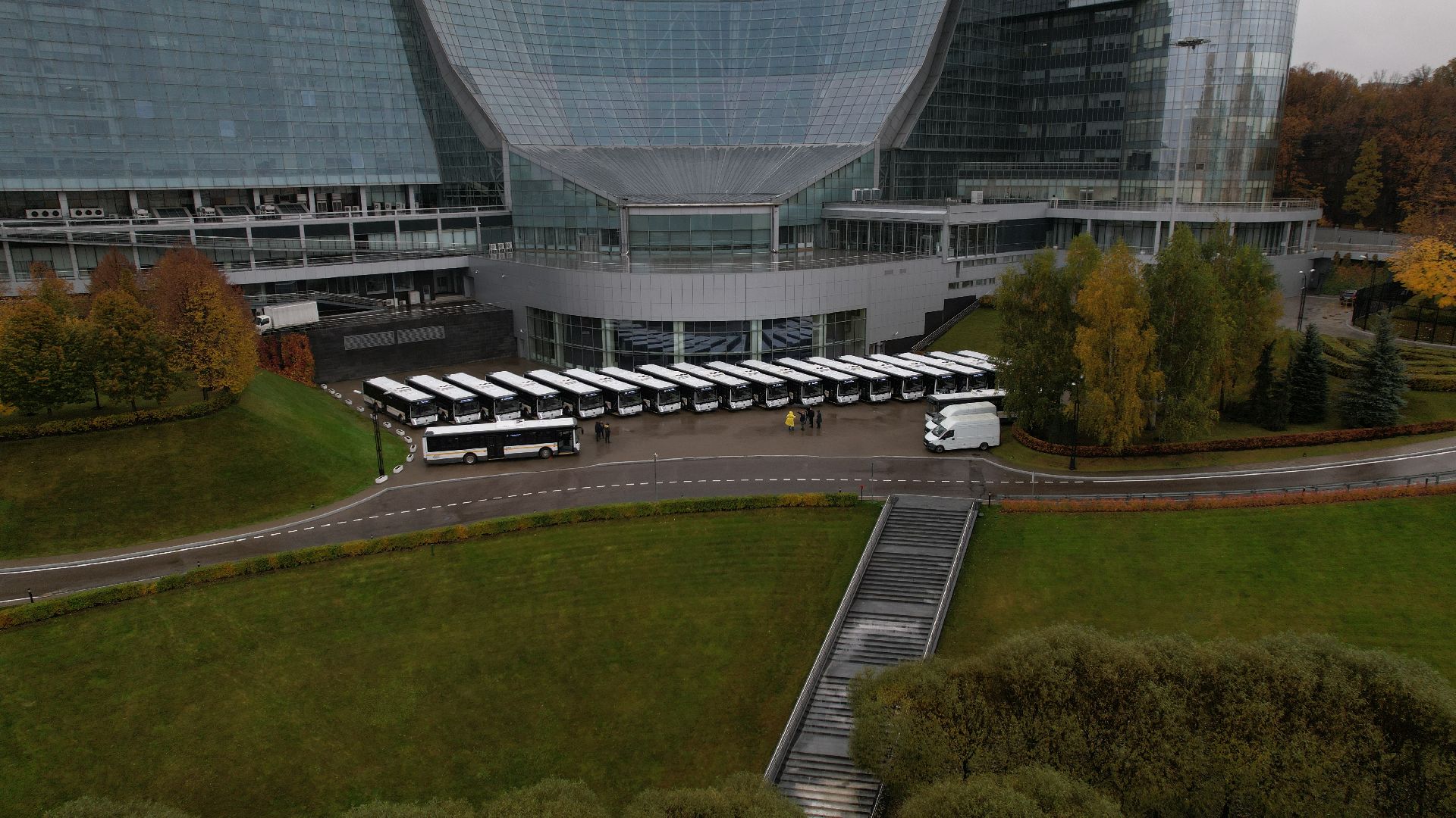 видео с коптера, новые автобусы, транспорт подмосковья,