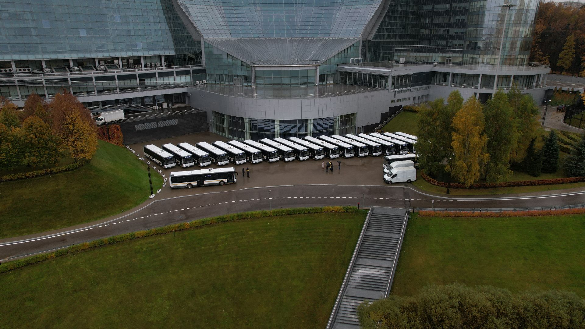 видео с коптера, новые автобусы, транспорт подмосковья,