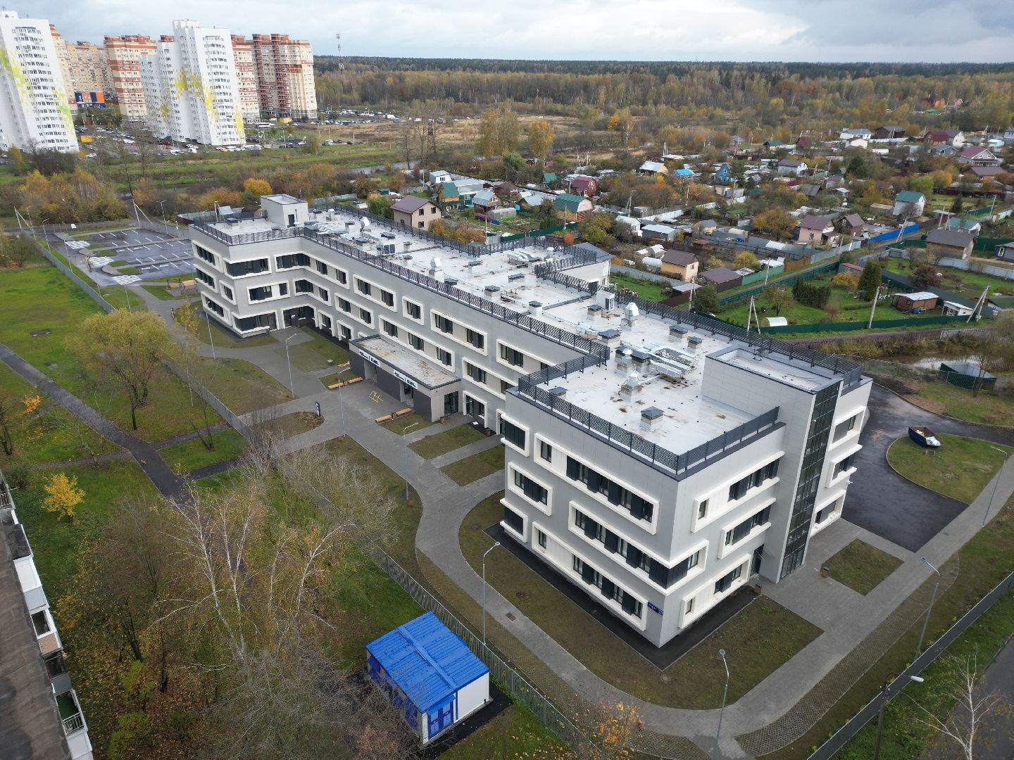 видео с коптера, новая поликлиника в лосино-петровском,