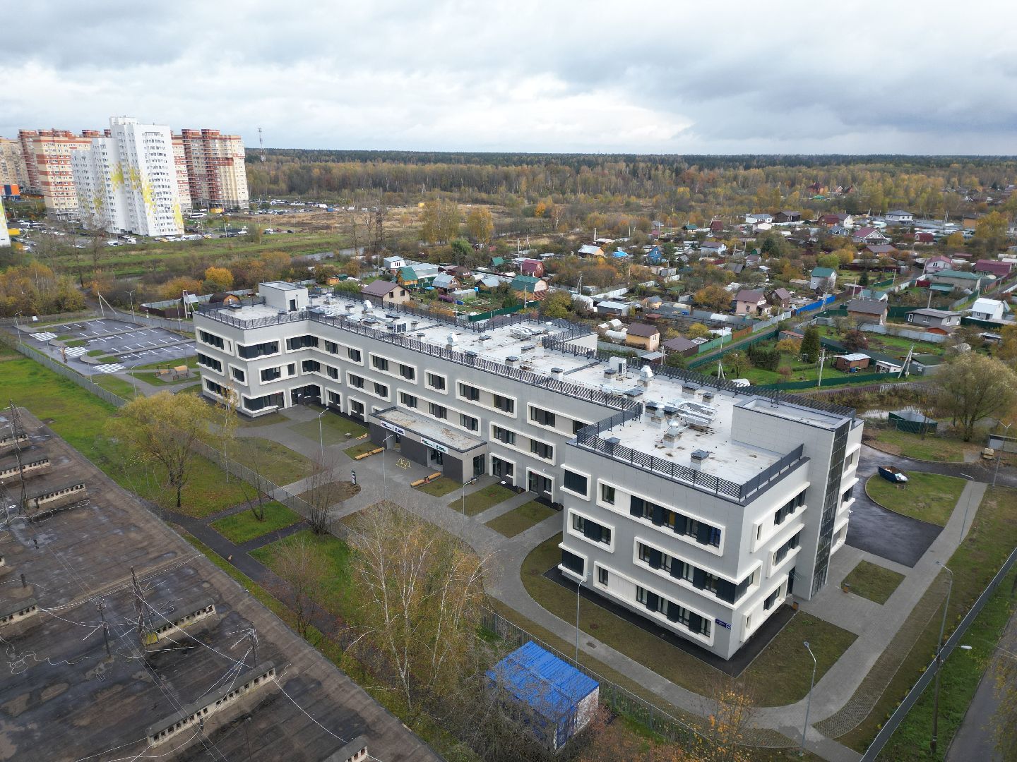 видео с коптера, новая поликлиника в лосино-петровском,