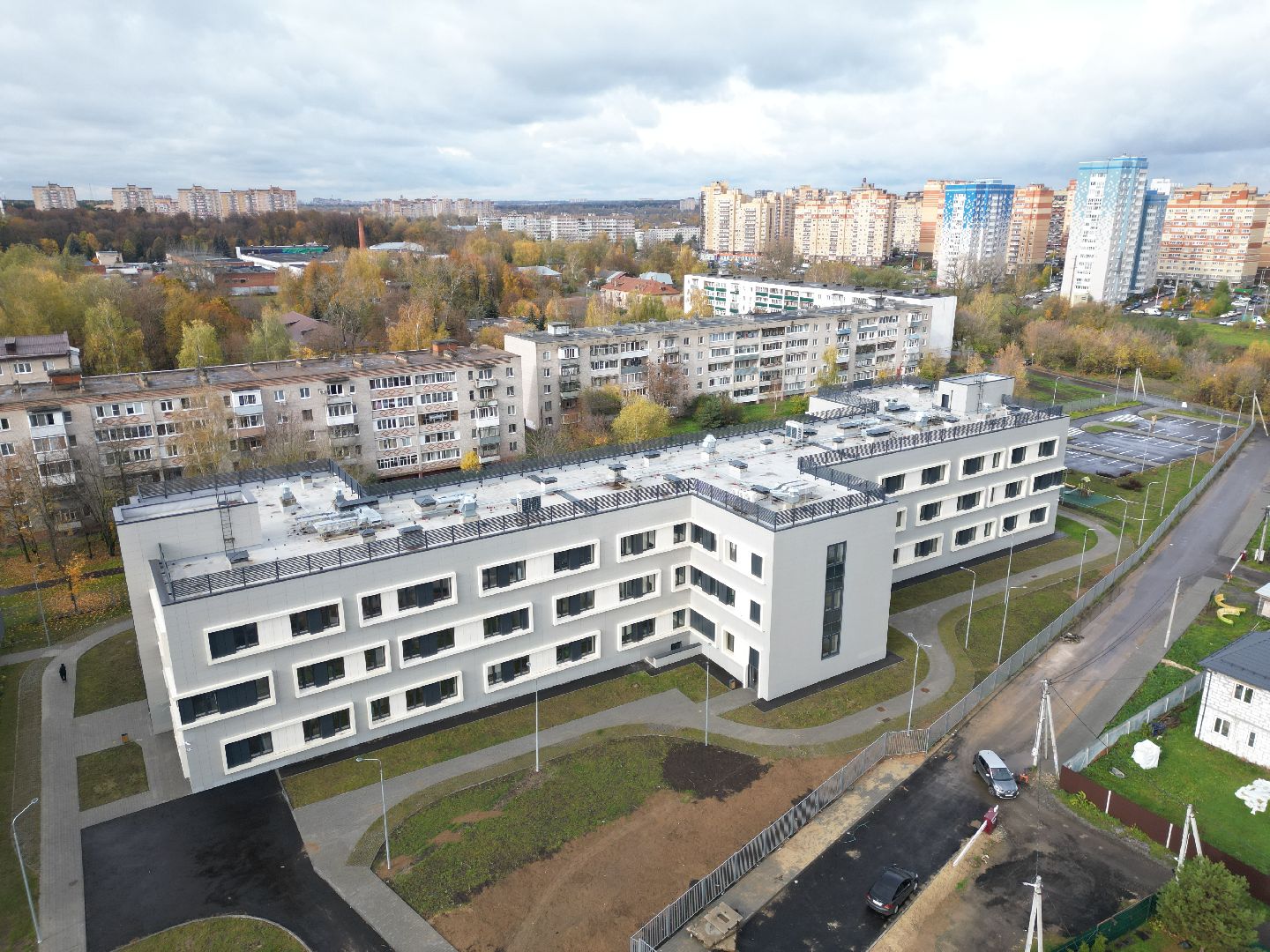 видео с коптера, новая поликлиника в лосино-петровском,