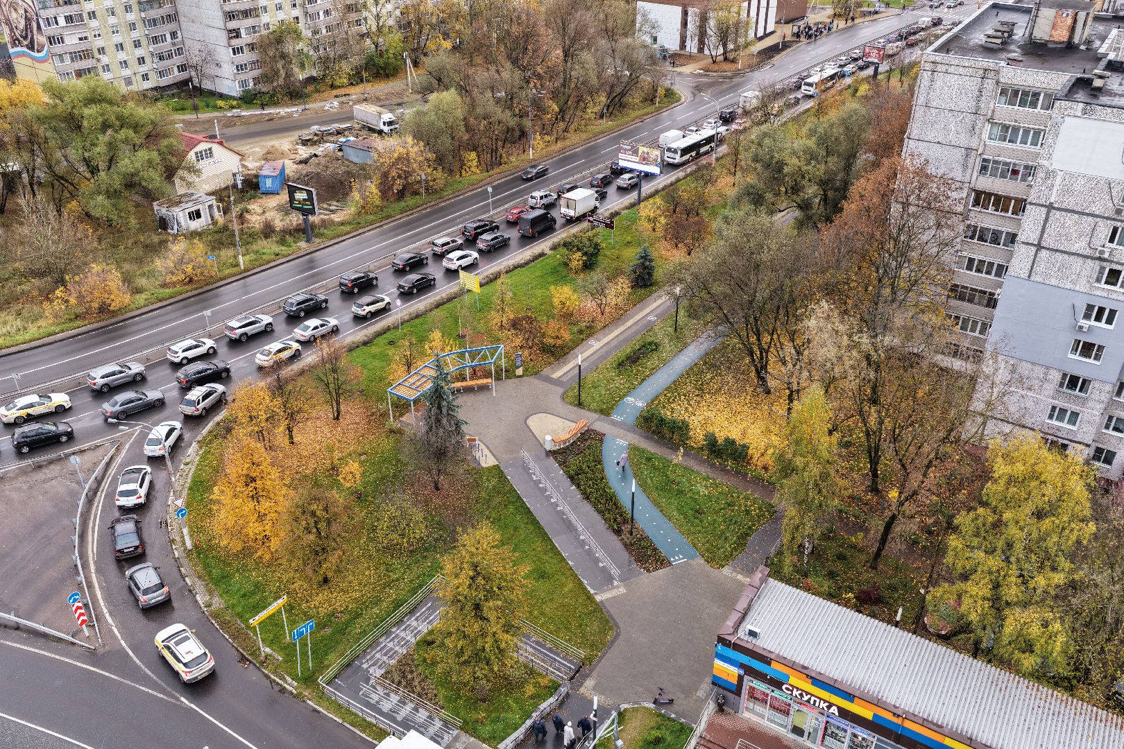 видео с коптера, сквер в щелкове, благоустройство в щелкове,