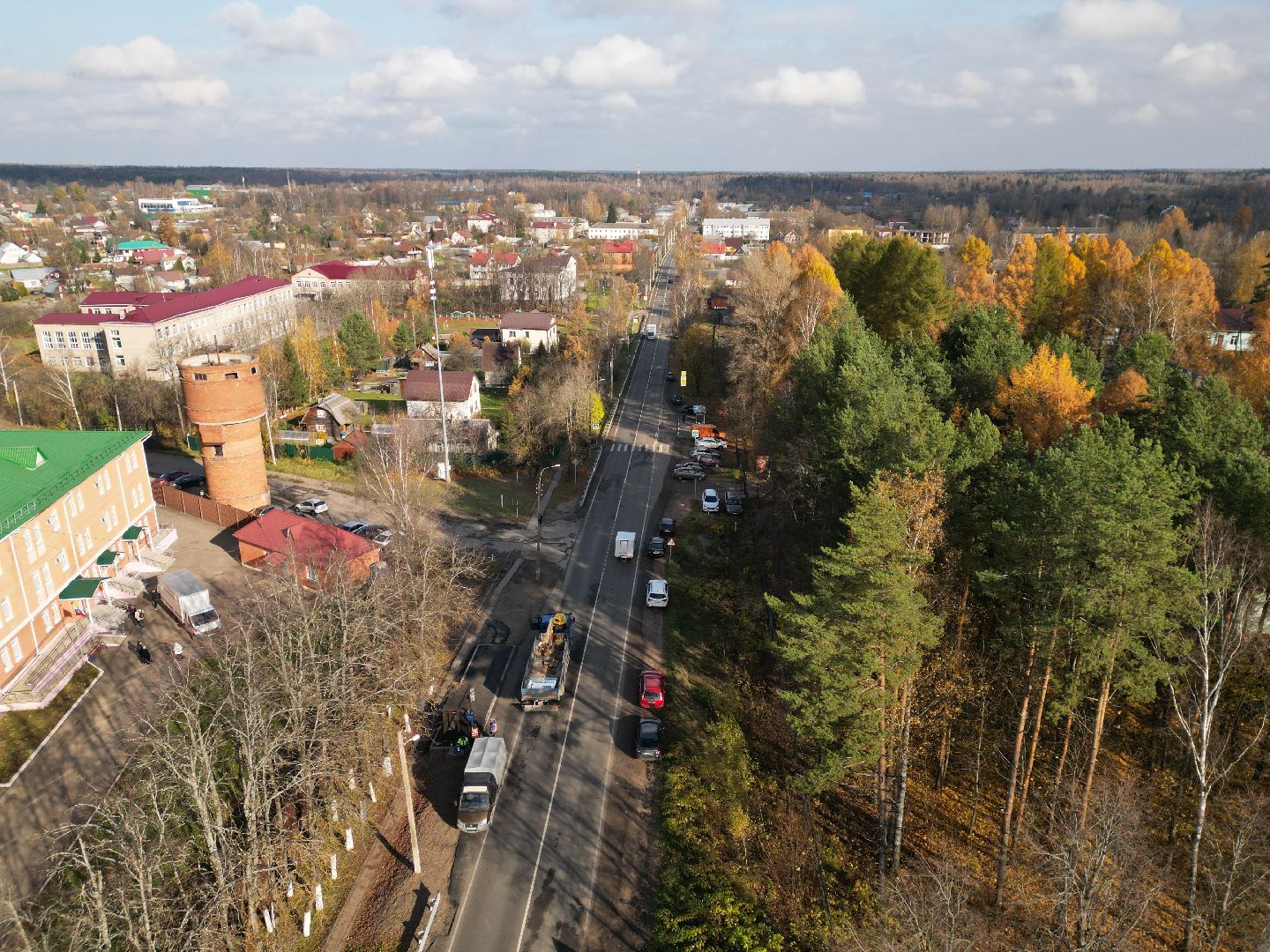 видео с коптера, обновление дорог в можайском округе,