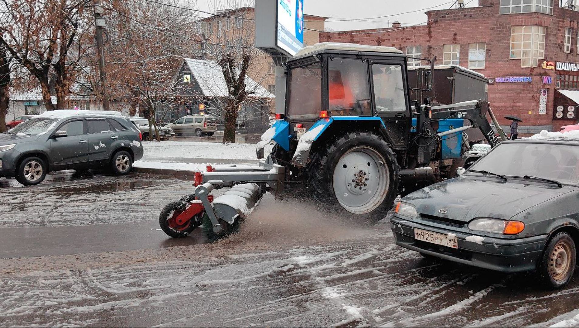 снегопад, уборка, листья, трактор,