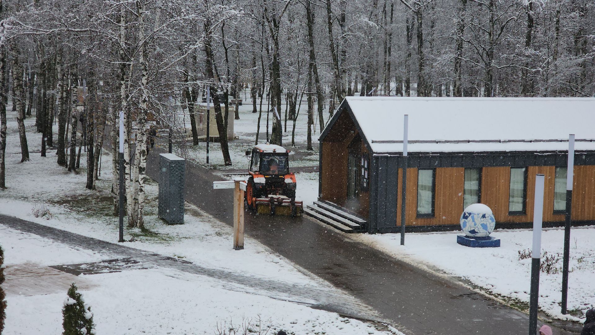Снегопад, Уборка снега, Центральный парк Лобни , Лобня,