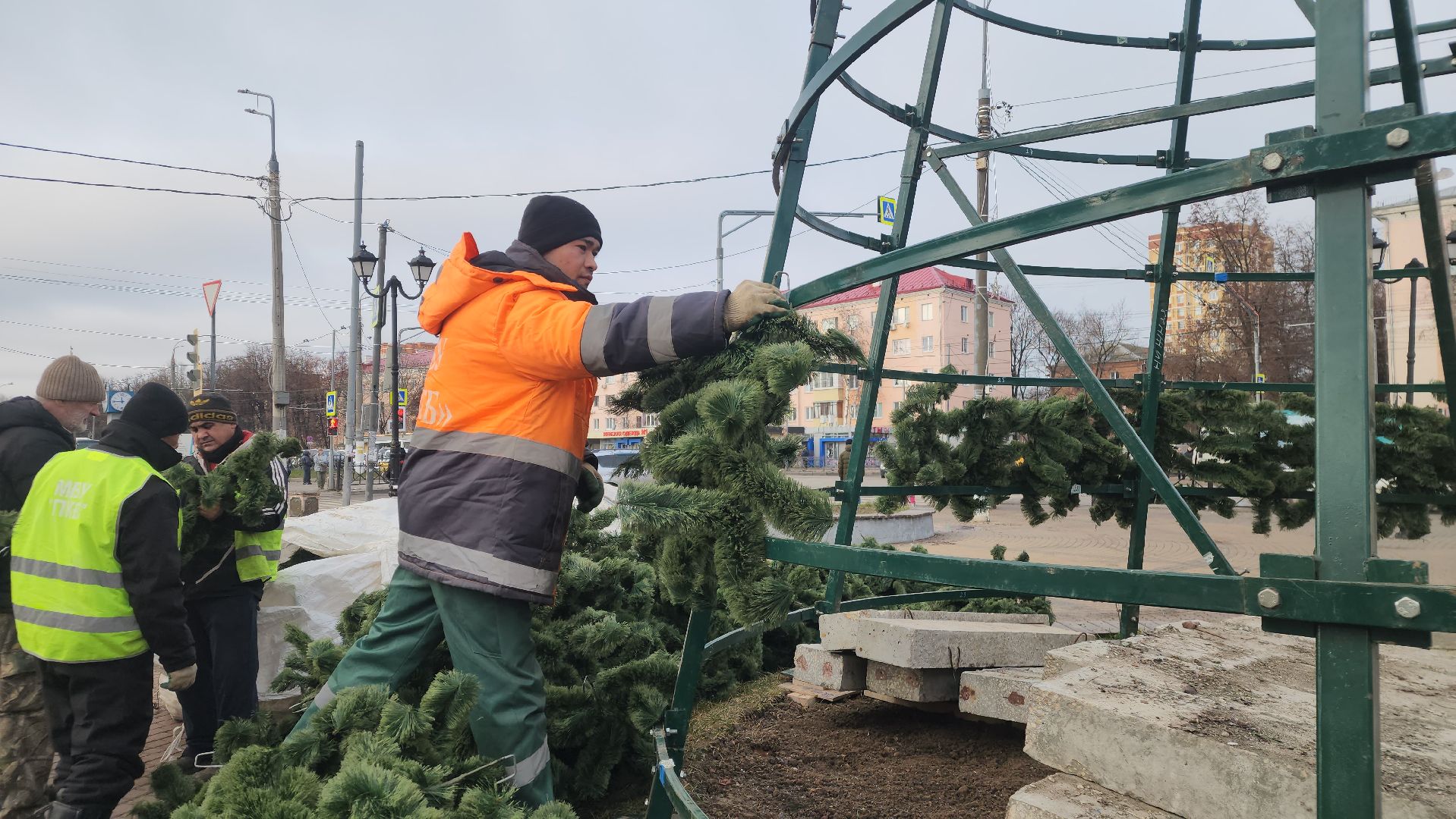 Подольск , новогодняя ель, установка елки,