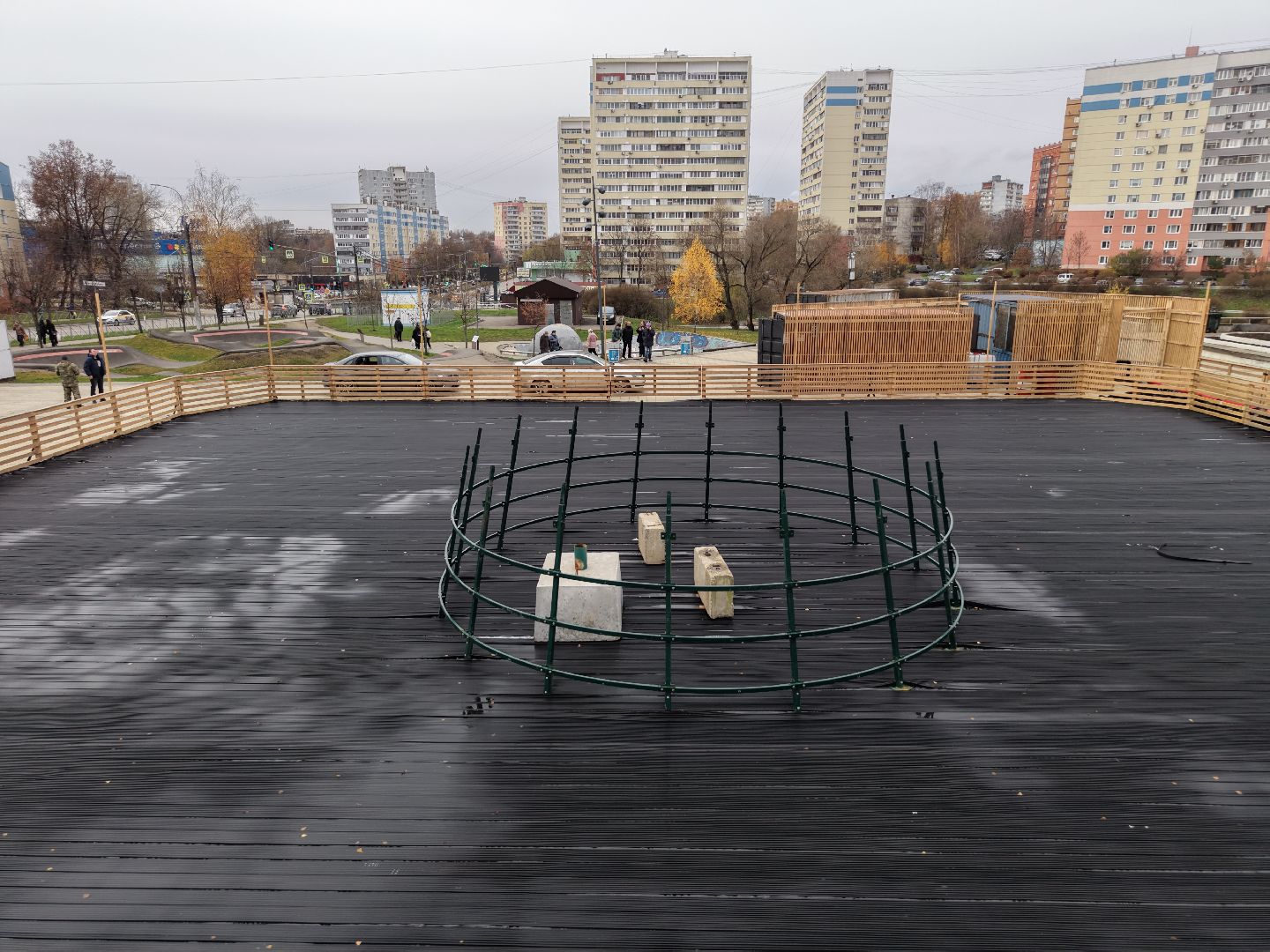 видео с коптера, каток в видном, зима в подмосковье,