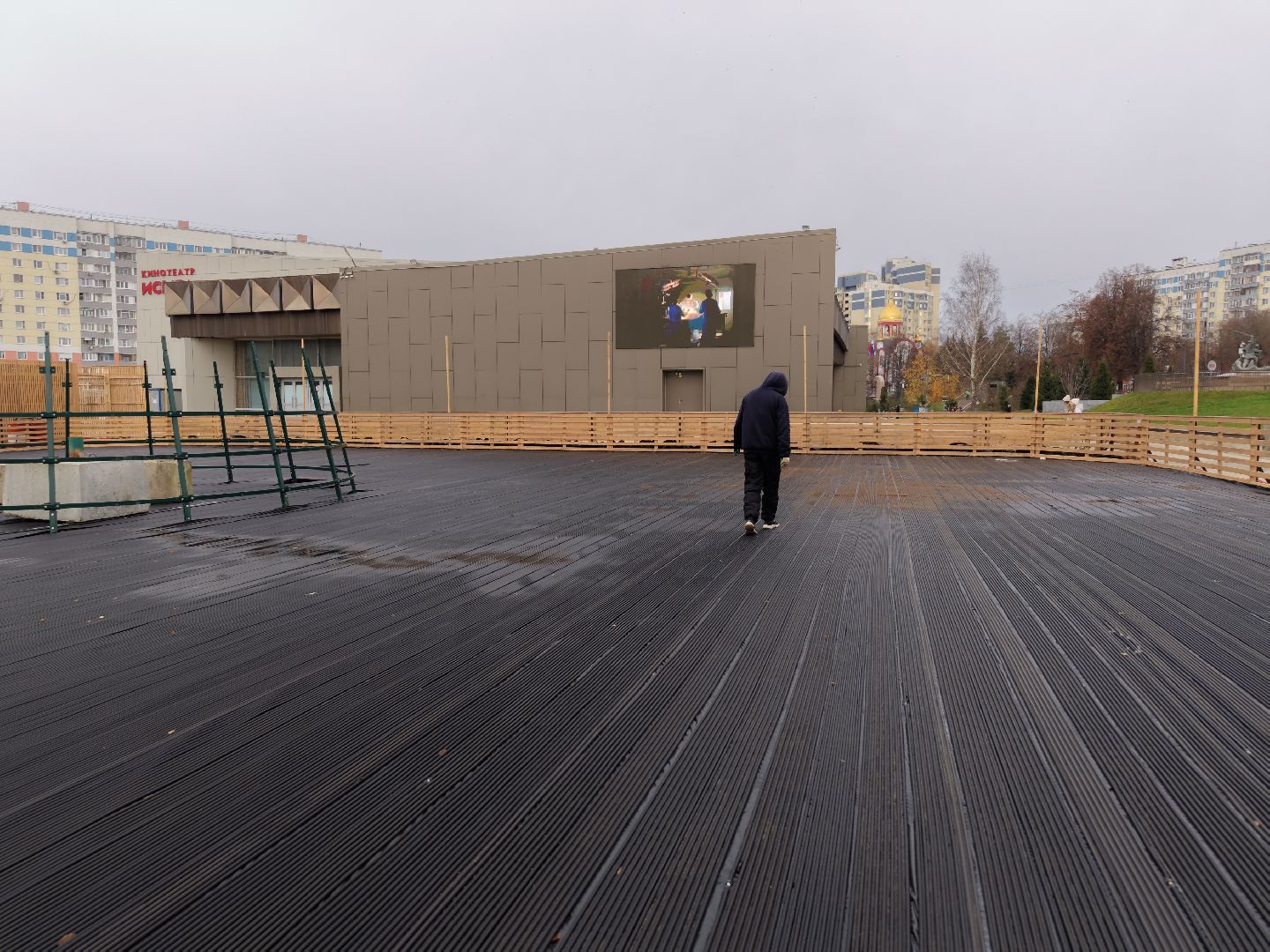 видео с коптера, каток в видном, зима в подмосковье,