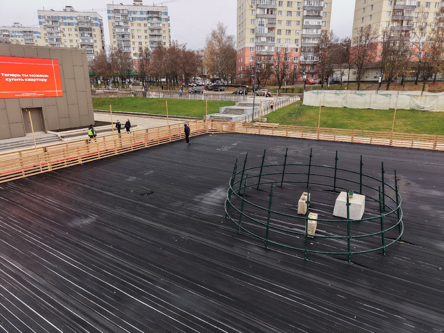 видео с коптера, каток в видном, зима в подмосковье,